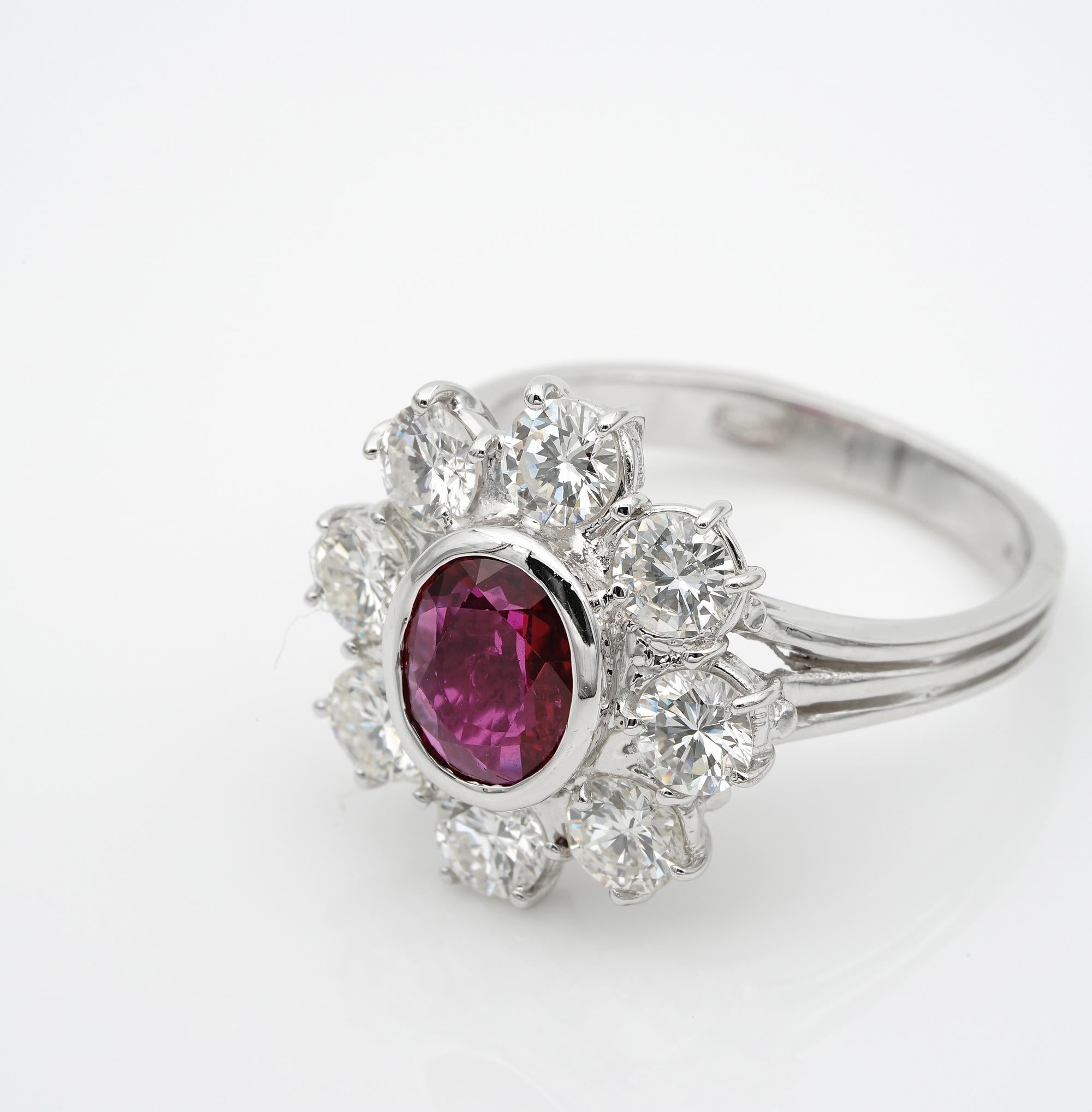 Contemporary Sheer Quality Natural Thai Ruby 1.80 Carat F IF VVS Diamond Halo Ring For Sale
