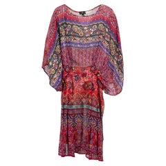 Sheer Silk Floral Pattern Mini Dress Size L