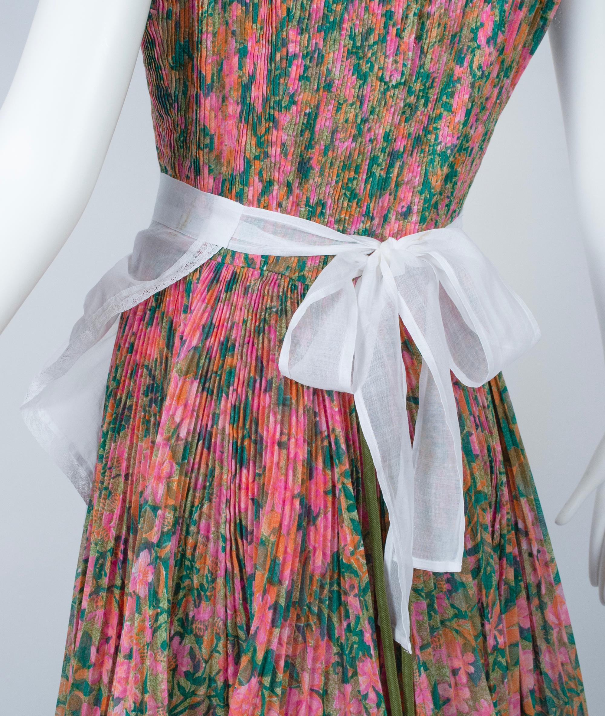 Gris Demi-tablier de soubrette en voilage blanc avec longues attaches arrière - Taille unique, années 1950 en vente