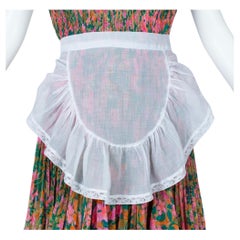 Sheer White Voile French Maid’s Half Apron with Long Rear Ties – One Size, 1950s