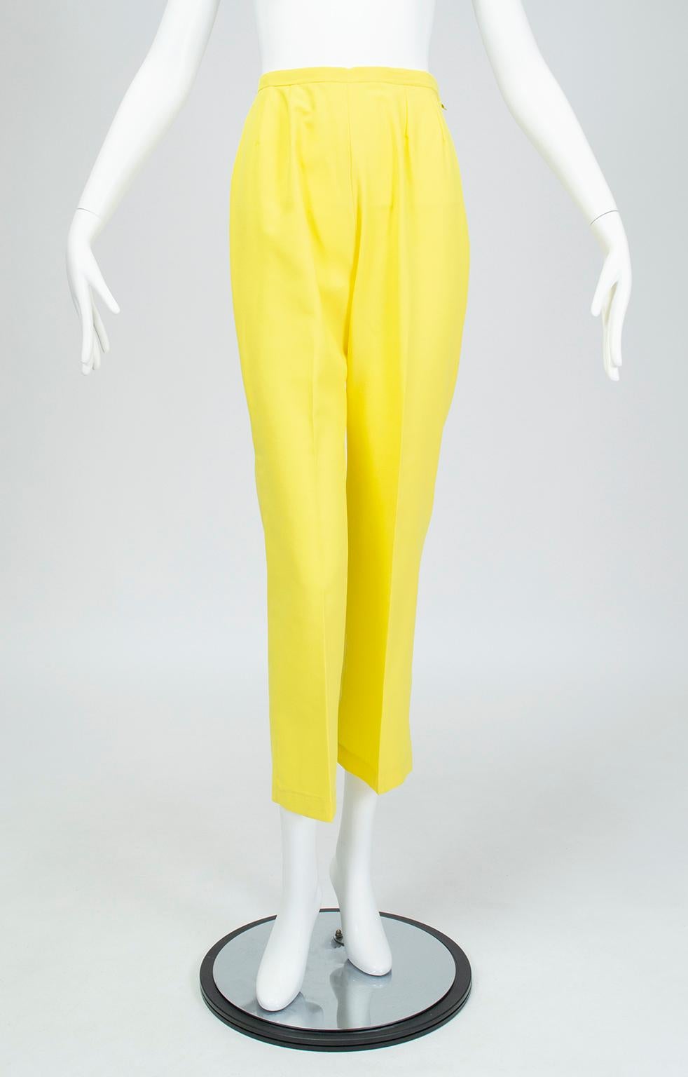 Sheer Yellow Jeweled Plissé Tunic and Cigarette Pant Ensemble – XS, 1960s For Sale 4