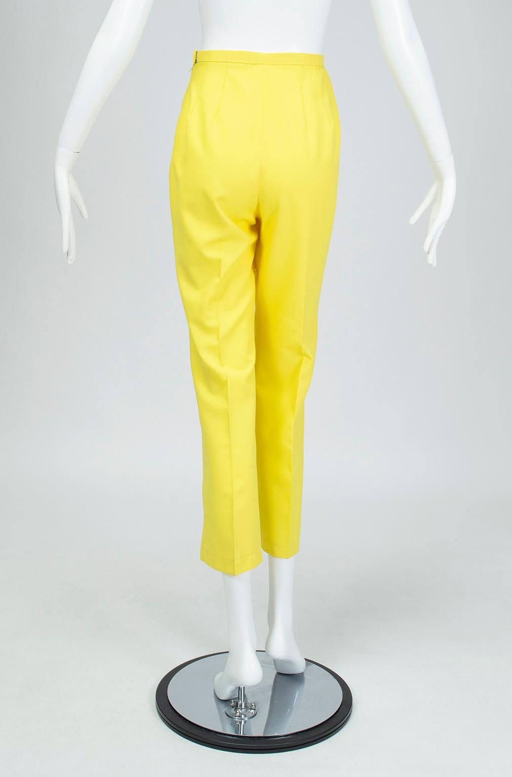Sheer Yellow Jeweled Plissé Tunic and Cigarette Pant Ensemble – XS, 1960s For Sale 5