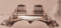 Sheffield 1891 Sterling Silver Tabletop Double Glass Inkwell