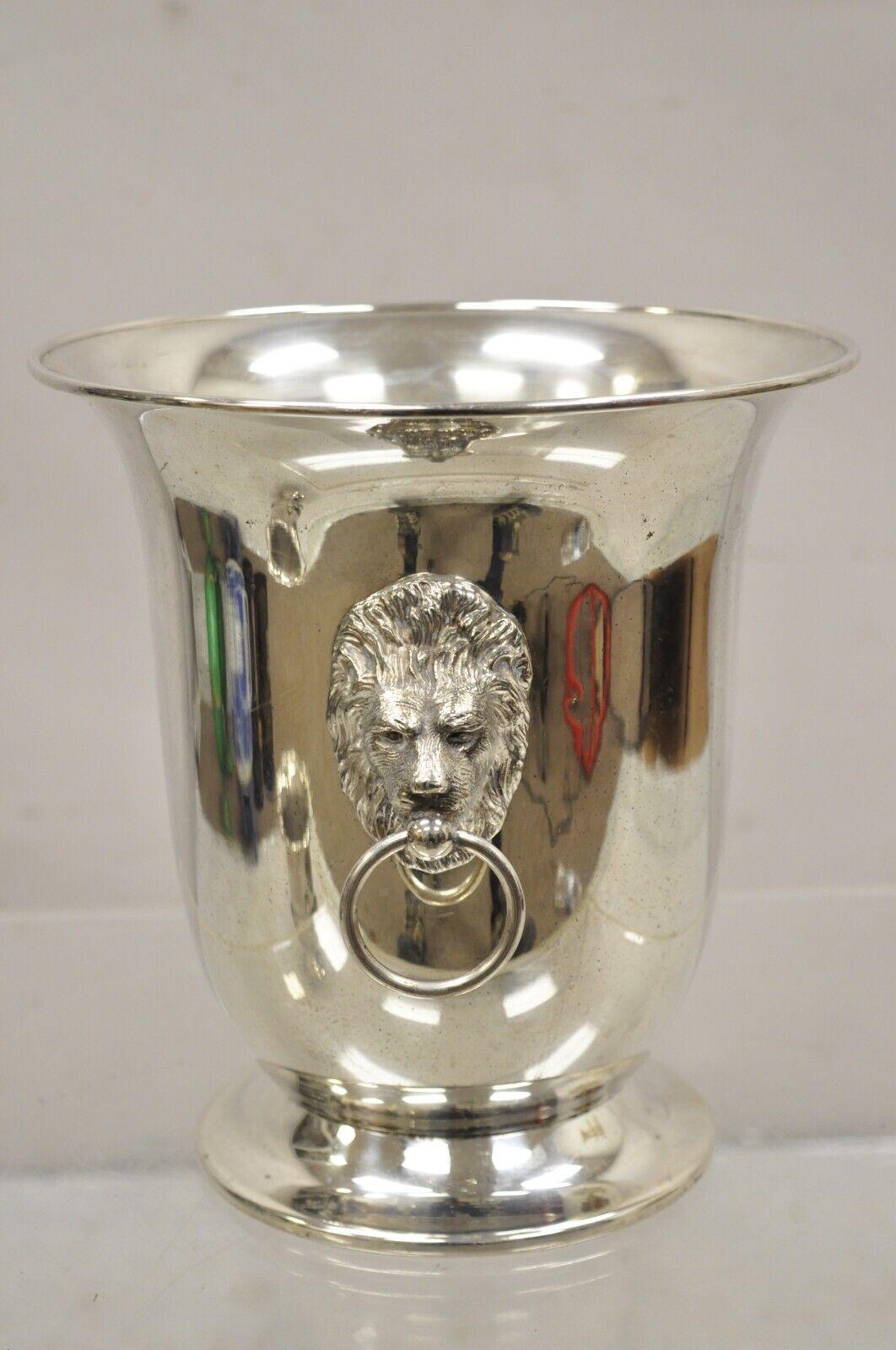 Sheffield Co Regency Style Silver Plated Lion Head Fluted Champagne Ice Bucket 7