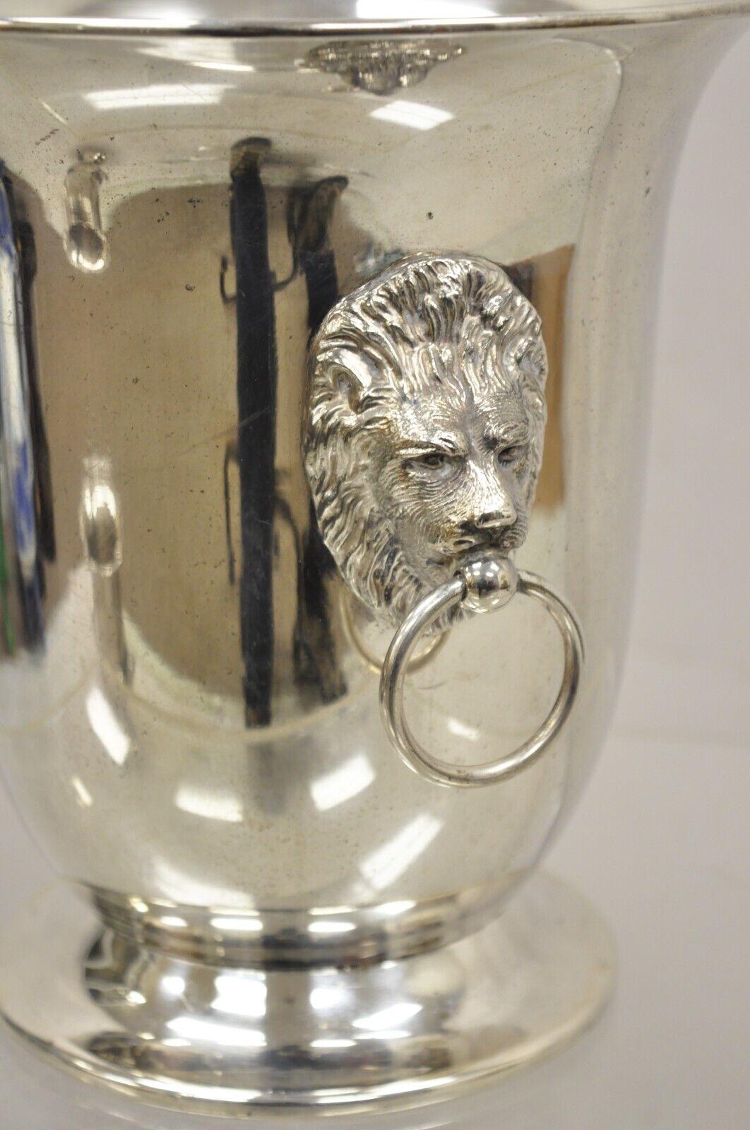 Sheffield Co Regency Style Silver Plated Lion Head Fluted Champagne Ice Bucket In Good Condition In Philadelphia, PA
