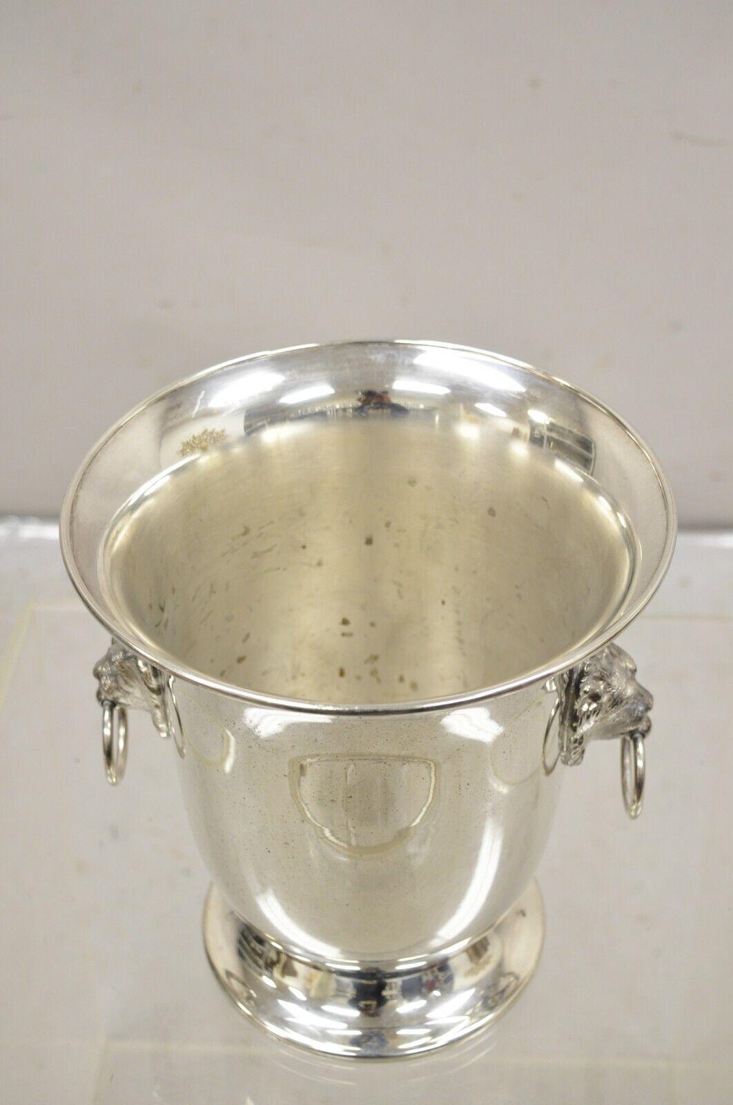 20th Century Sheffield Co Regency Style Silver Plated Lion Head Fluted Champagne Ice Bucket