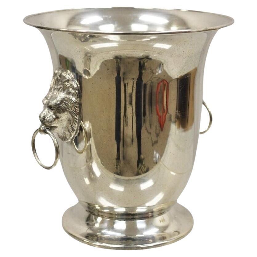 Sheffield Co Regency Style Silver Plated Lion Head Fluted Champagne Ice Bucket