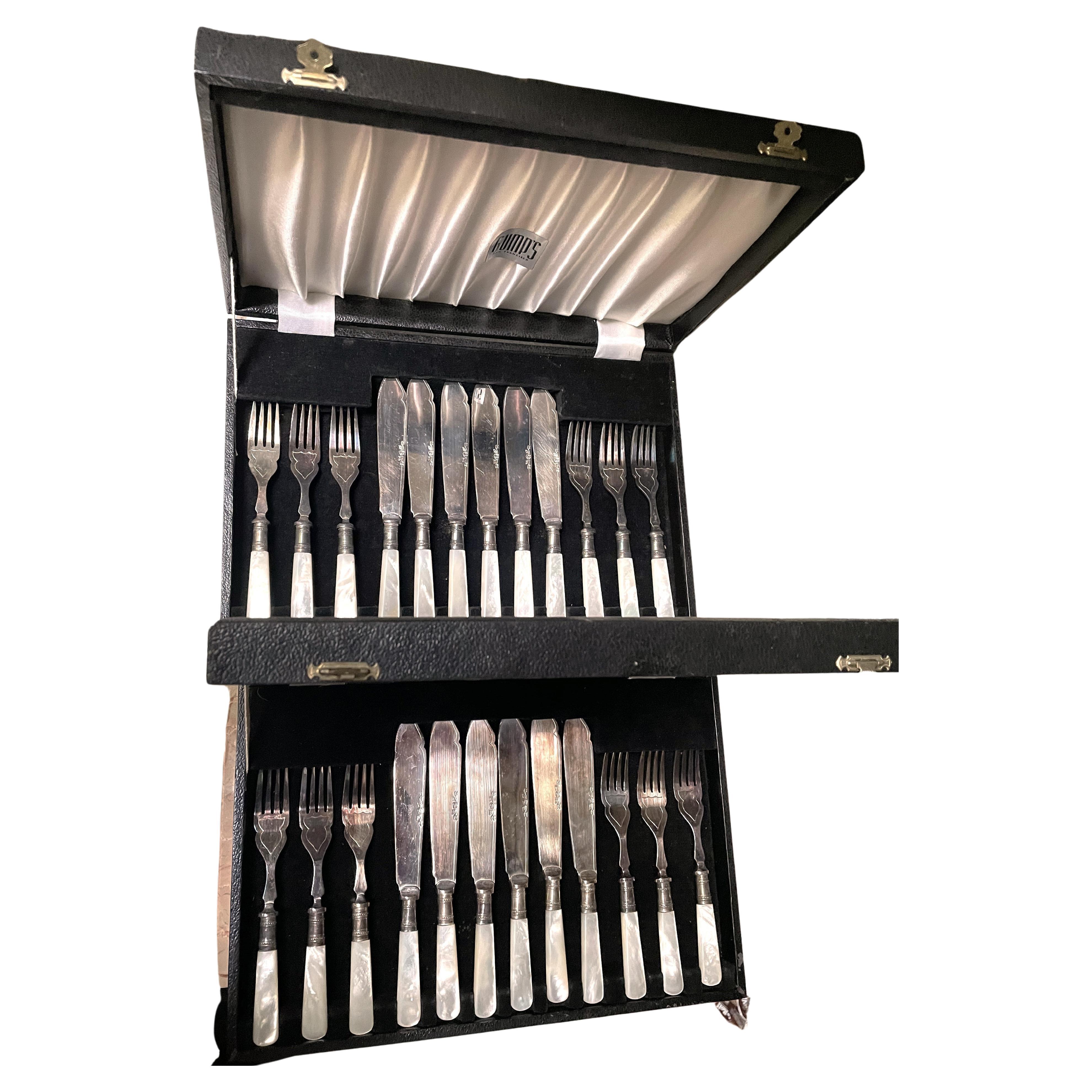 Sheffield England Boxed Set for 6 or 12 Fish/Dessert Forke & Knives MOP Handles