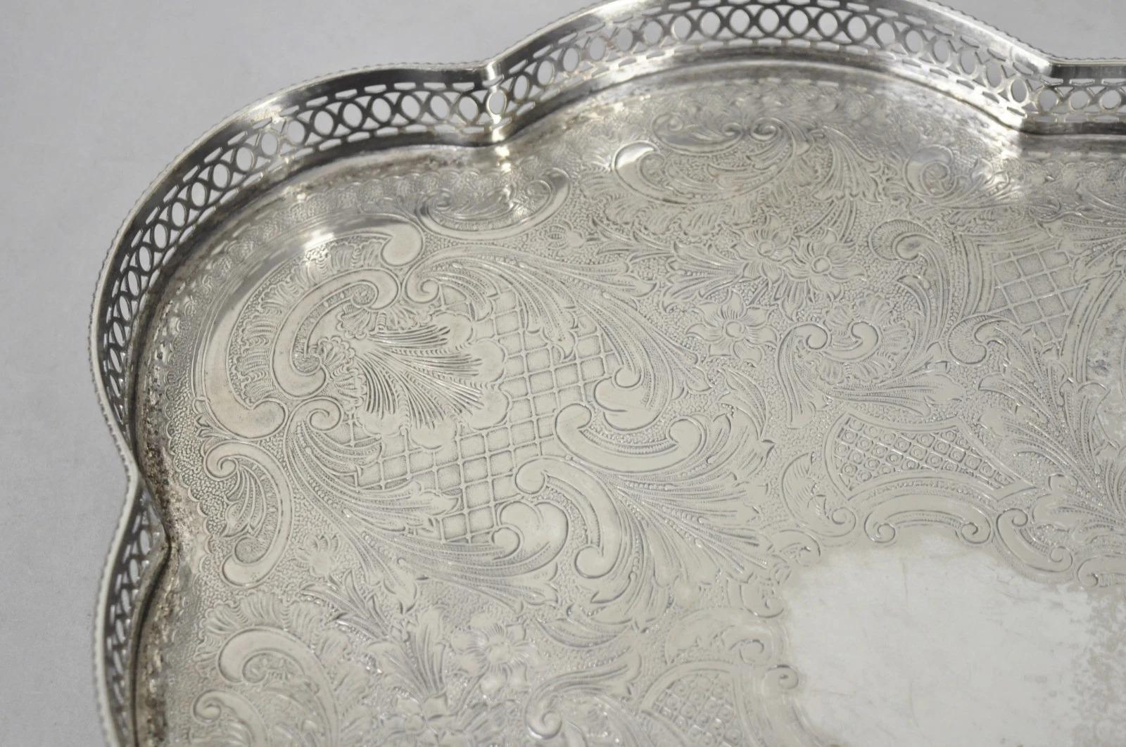 Sheffield England Chippendale Versilbertes Serviertablett Bar Tablett 2