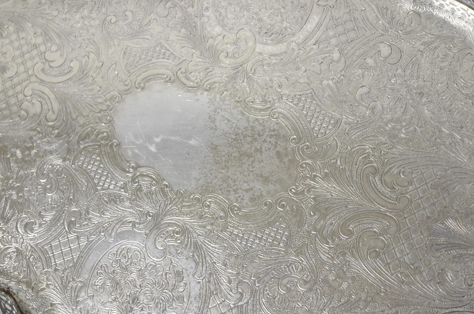 Sheffield England Chippendale Versilbertes Serviertablett Bar Tablett 3