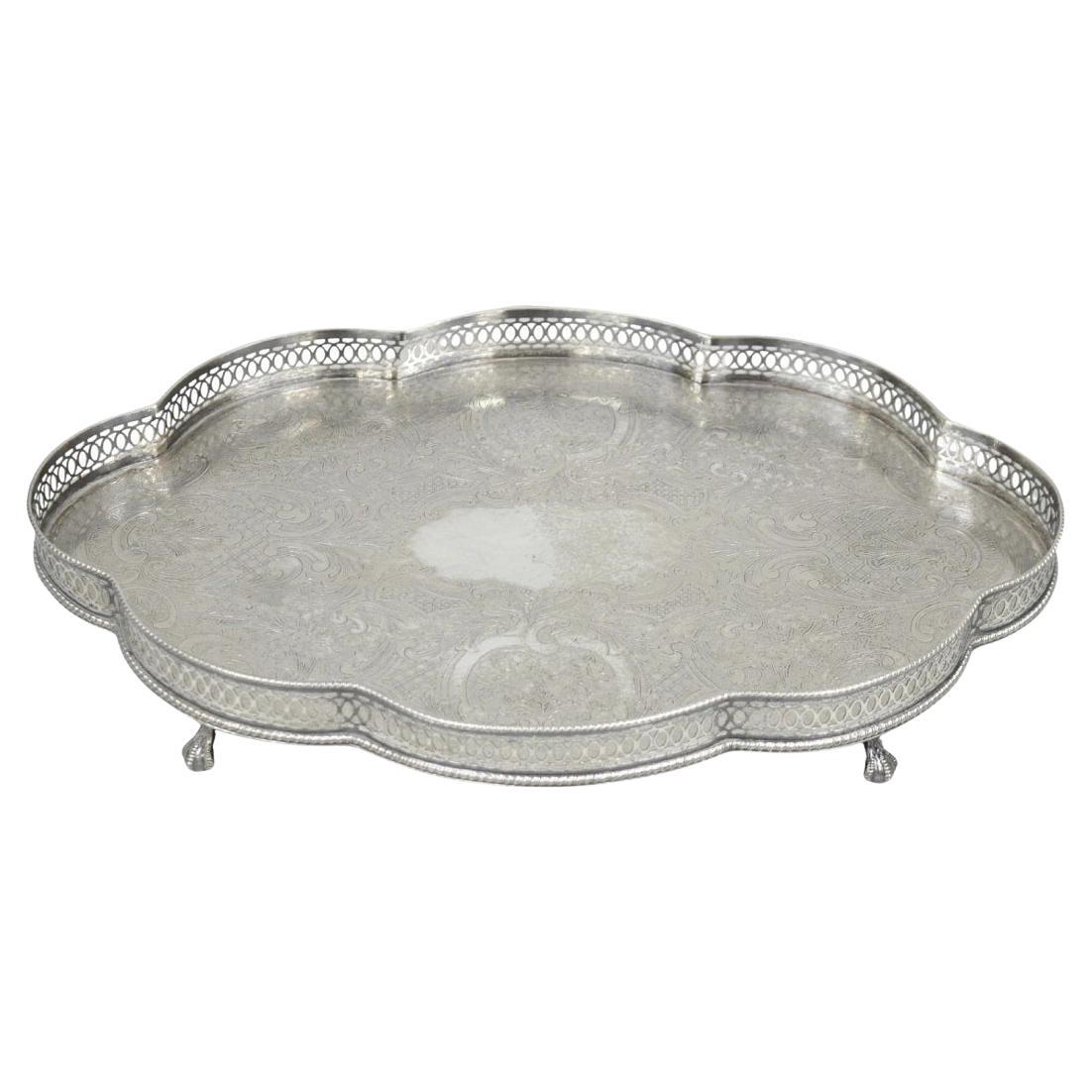 Sheffield England Chippendale Versilbertes Serviertablett Bar Tablett