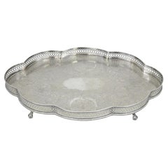 Sheffield England Chippendale Silver Plated Scalloped Serving Platter Bar Tray