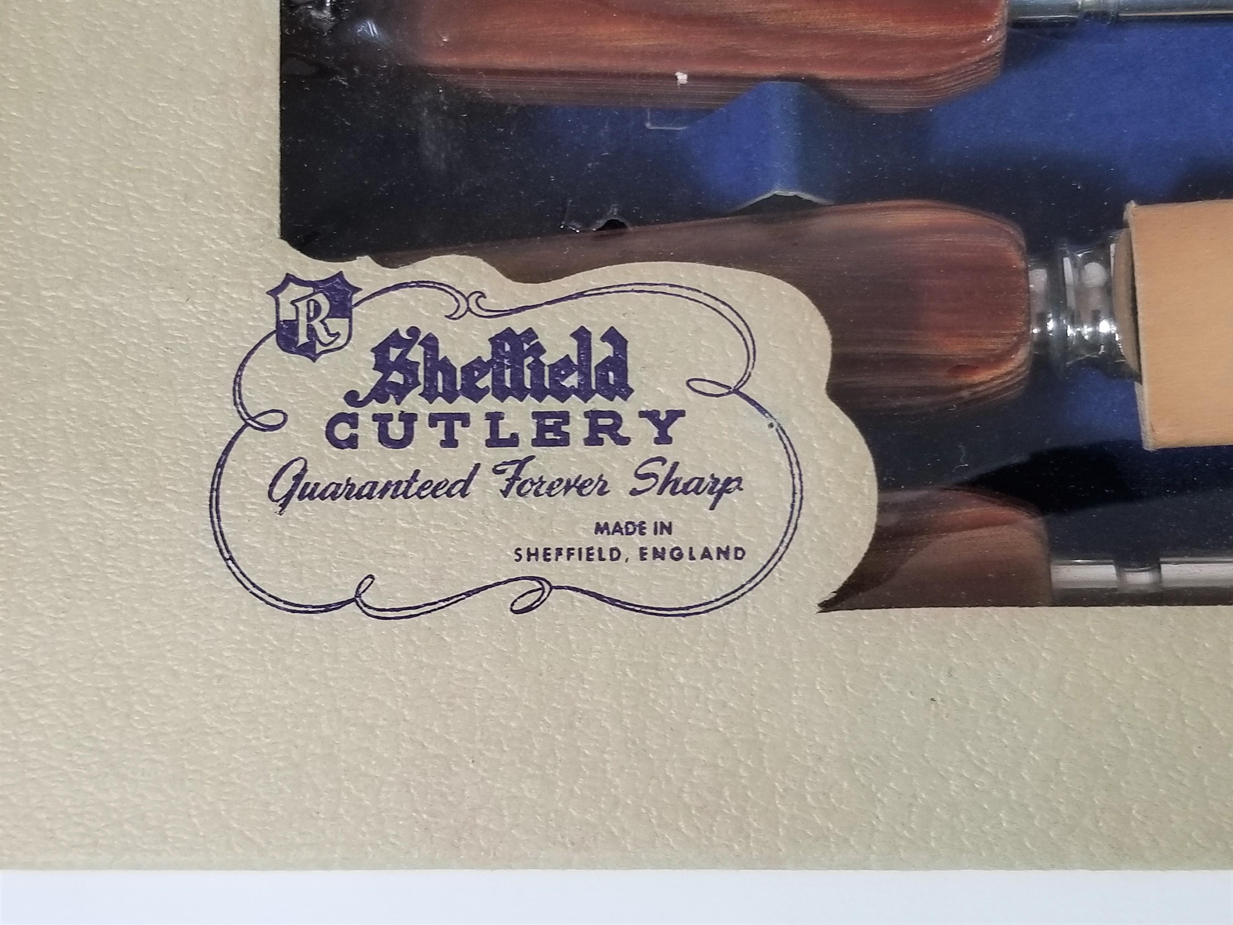 Sheffield England, 3-teiliges Set aus Schnitzereien oder Besteck aus Rosenholz im Angebot 3
