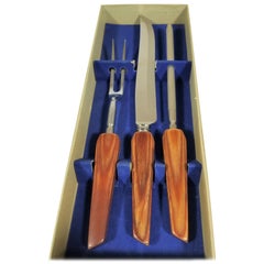 Vintage Sheffield England Rosewood 3 Piece Carving or Cutlery Set
