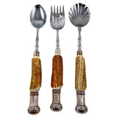 Serveurs de table en bois de cerf anglais avec poignée en argent sterling, S/3, de Sheffield