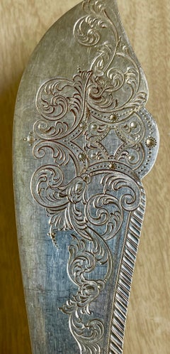 1900 Sheffield Etched Silverplate William Beatson & Sons Fish Serving Set Knife