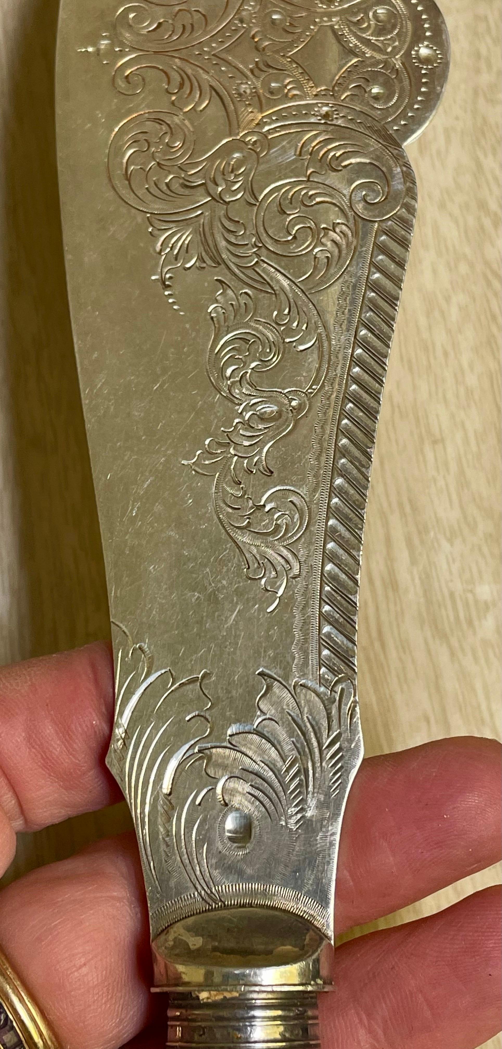 1900 Sheffield Geätztes Silberblech William Beatson & Sons Fisch Servierbesteck Messer (Spätviktorianisch) im Angebot