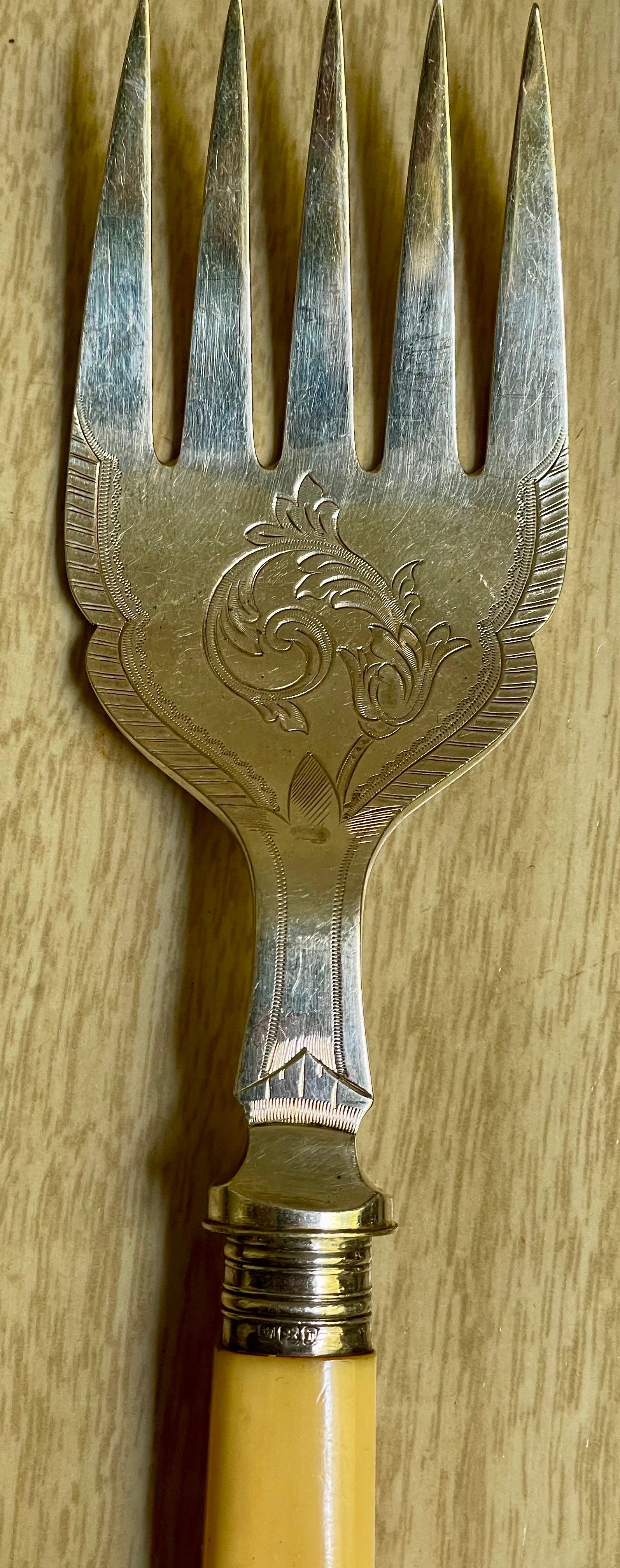 1900 Sheffield Geätztes Silberblech William Beatson & Sons Fisch Servierbesteck Messer (Britisch) im Angebot