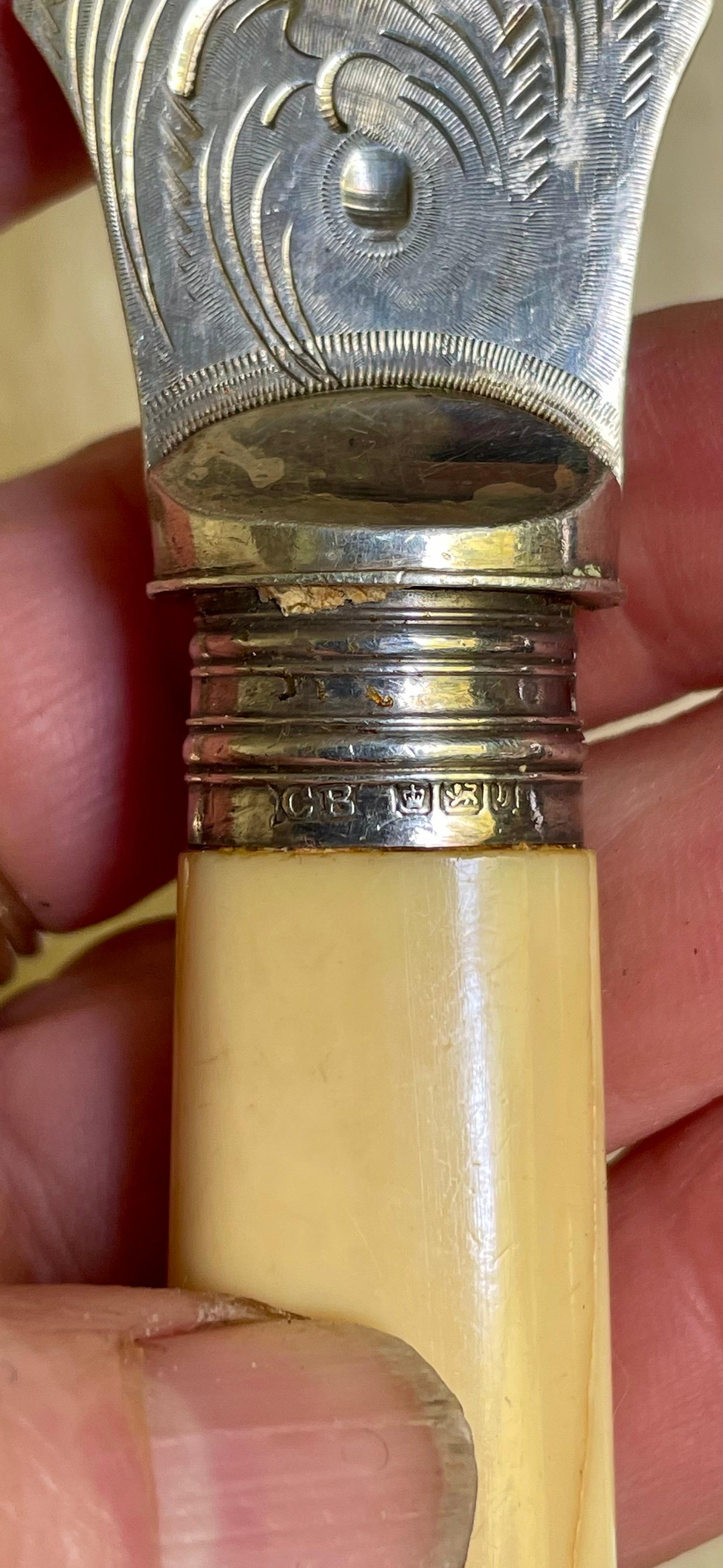 1900 Sheffield Geätztes Silberblech William Beatson & Sons Fisch Servierbesteck Messer (Frühes 20. Jahrhundert) im Angebot