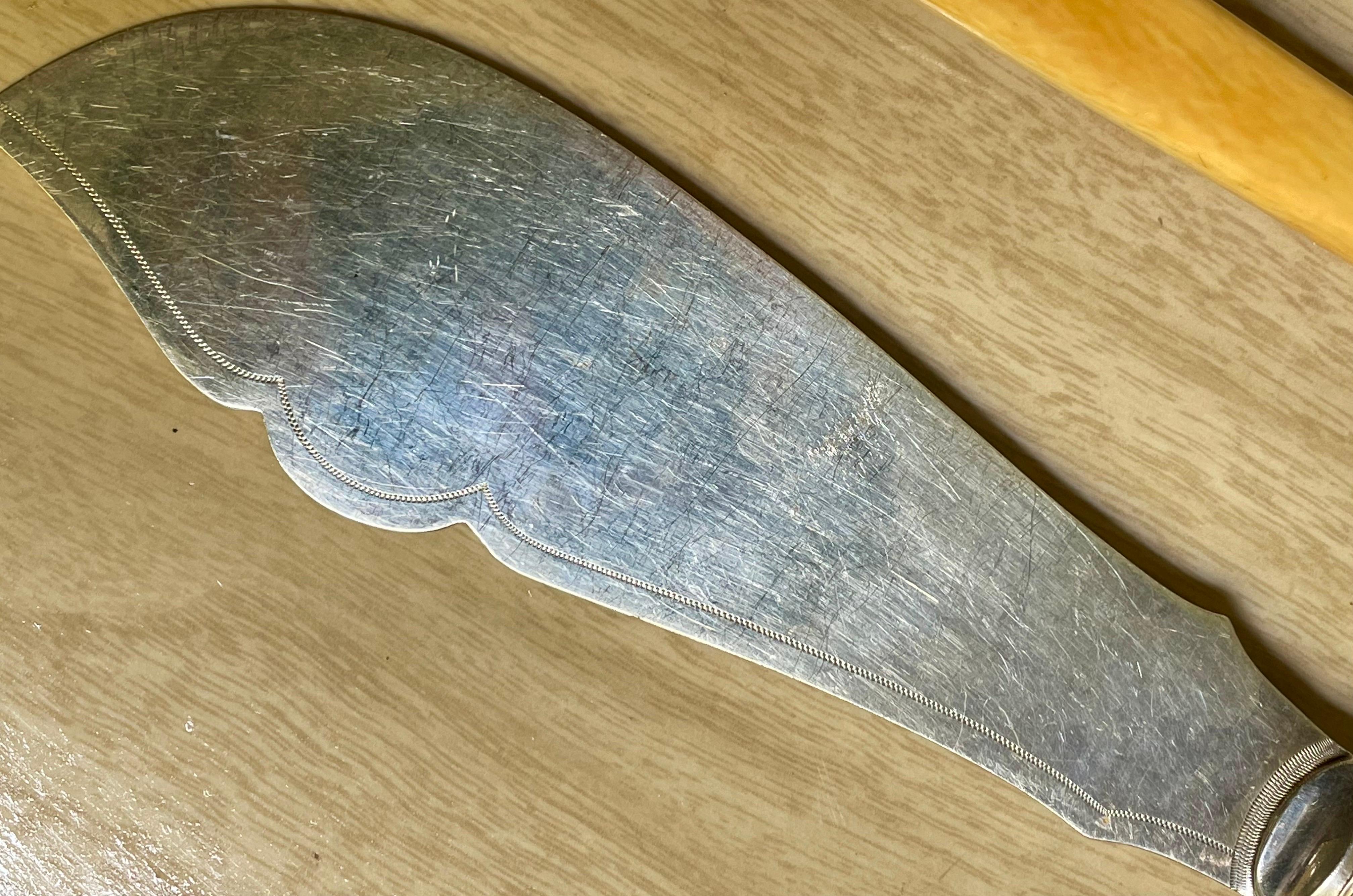 1900 Sheffield Geätztes Silberblech William Beatson & Sons Fisch Servierbesteck Messer (Versilberung) im Angebot