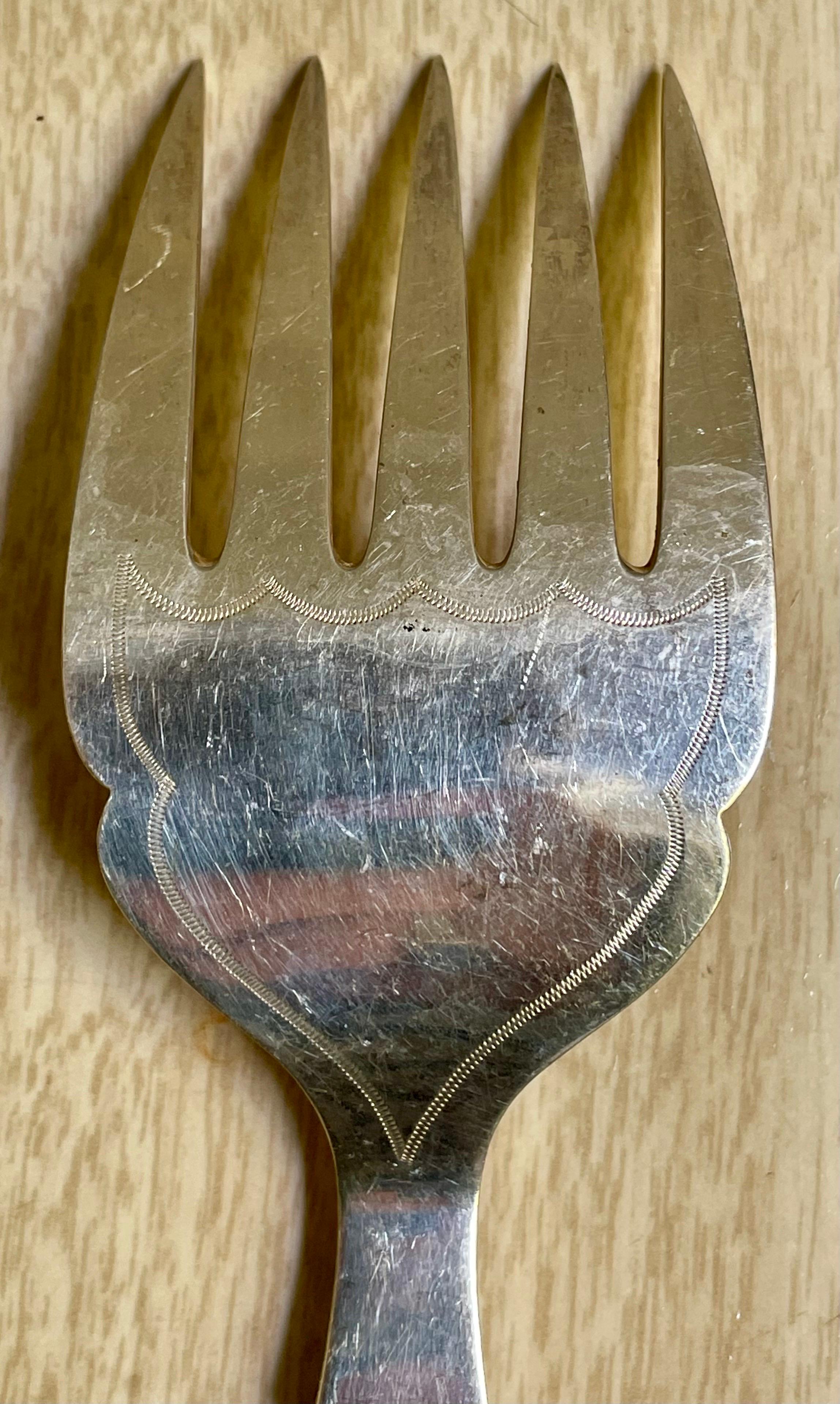 1900 Sheffield Geätztes Silberblech William Beatson & Sons Fisch Servierbesteck Messer im Angebot 1