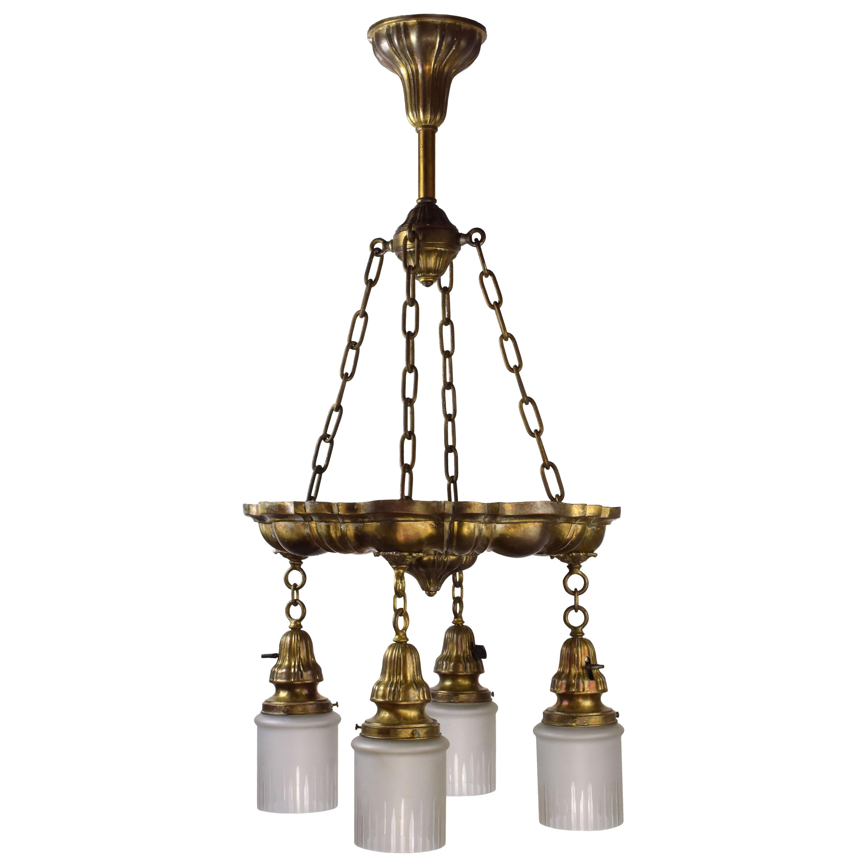 Sheffield Pan Fixture in Brass with Glass Shades