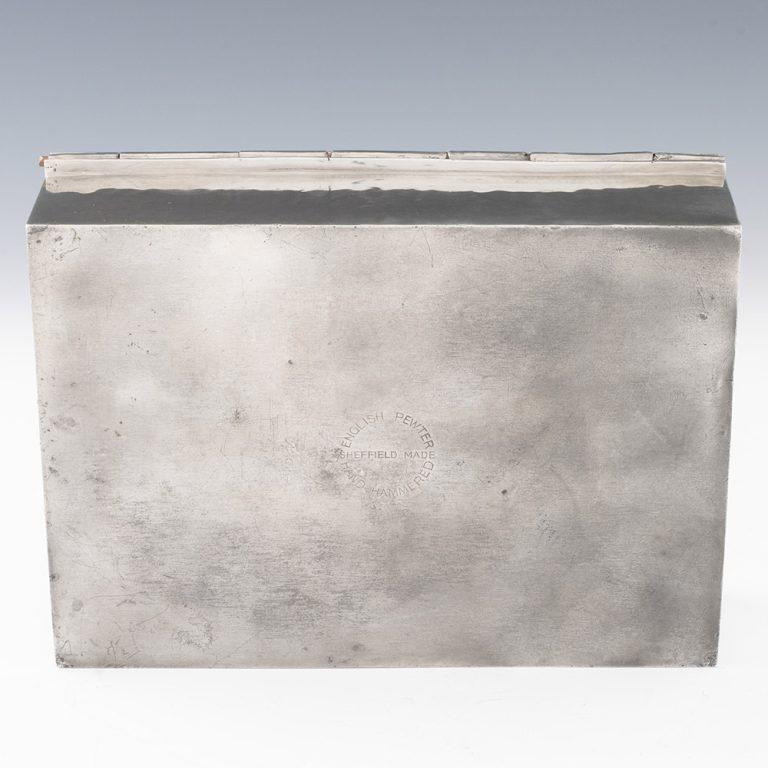 Caja para puros de peltre de Sheffield con esmalte de paisaje c1910 en venta 1