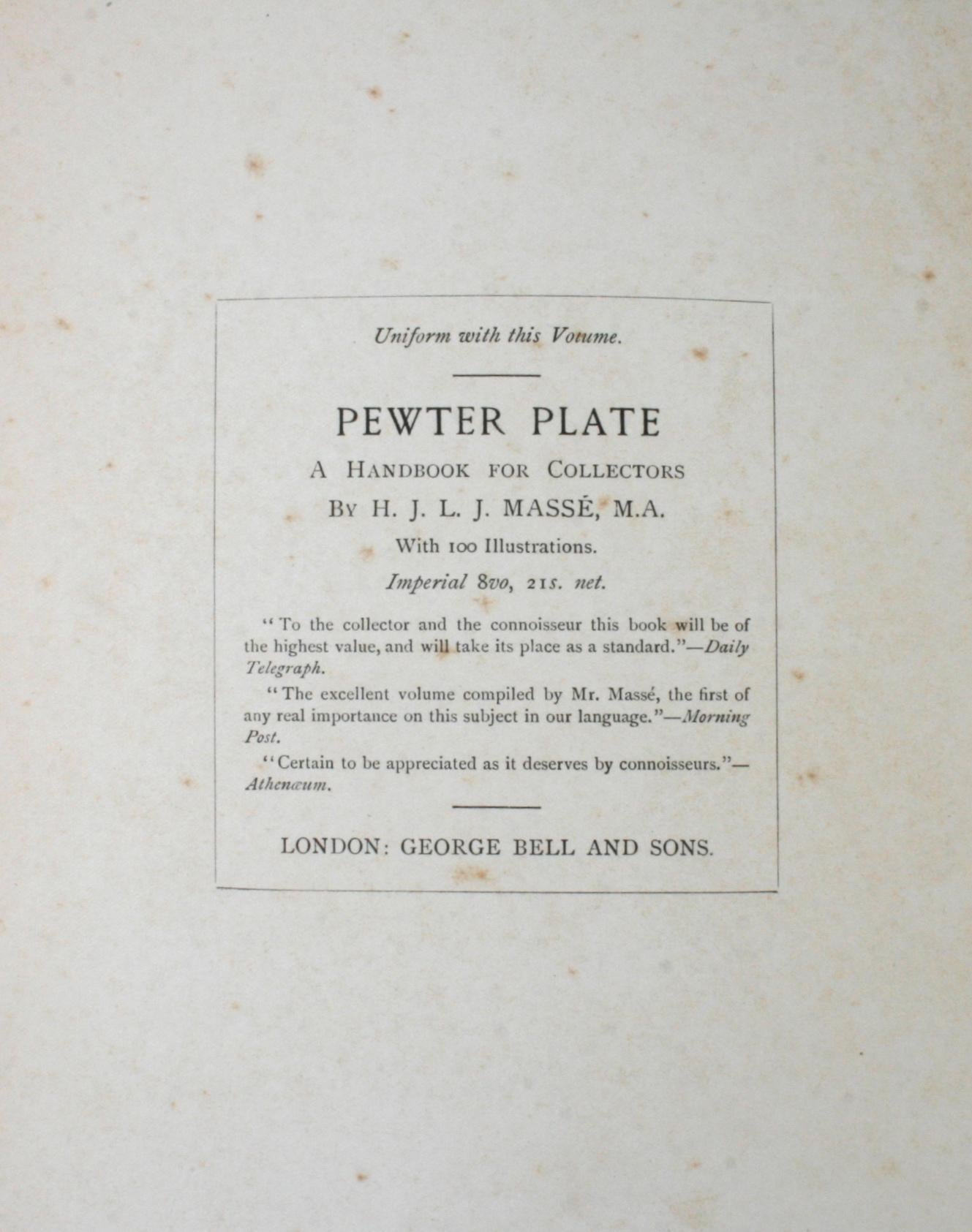 Sheffield plate by Henry Newton Veitch. London: George Bell and Sons, 1908. 1st edition hardcover with no dust jacket. 359 pp. An fascinating antique book on the history, manufacture and art of Sheffield silver plate. The process of plating silver