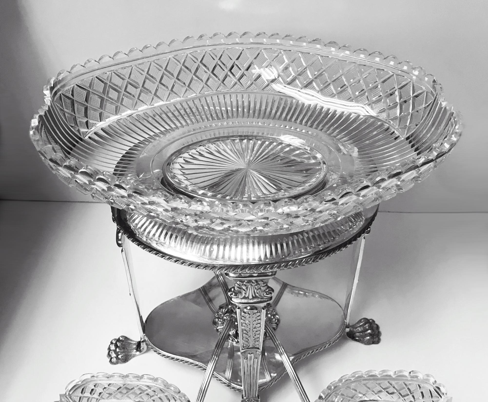 Sheffield Plate Cut Glass Epergne, English, circa 1890 In Good Condition In Toronto, Ontario