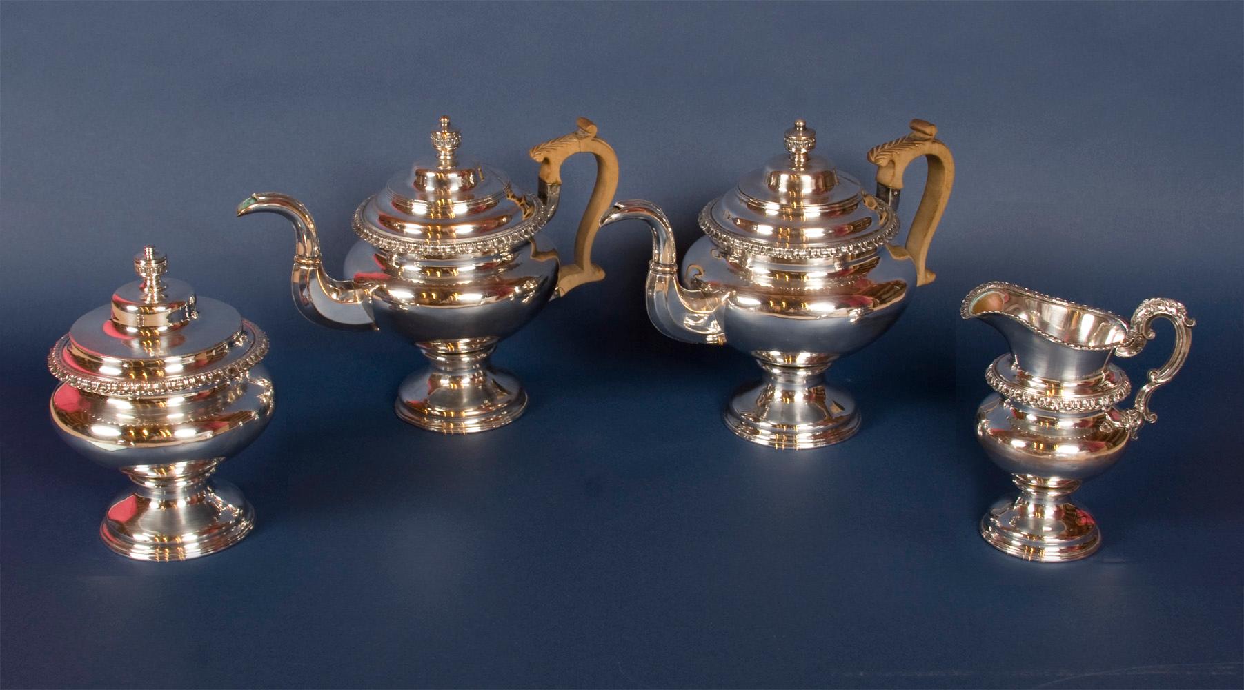Hand-Crafted Sheffield Plate Tea and Coffee Service, American, Early 19th Century For Sale