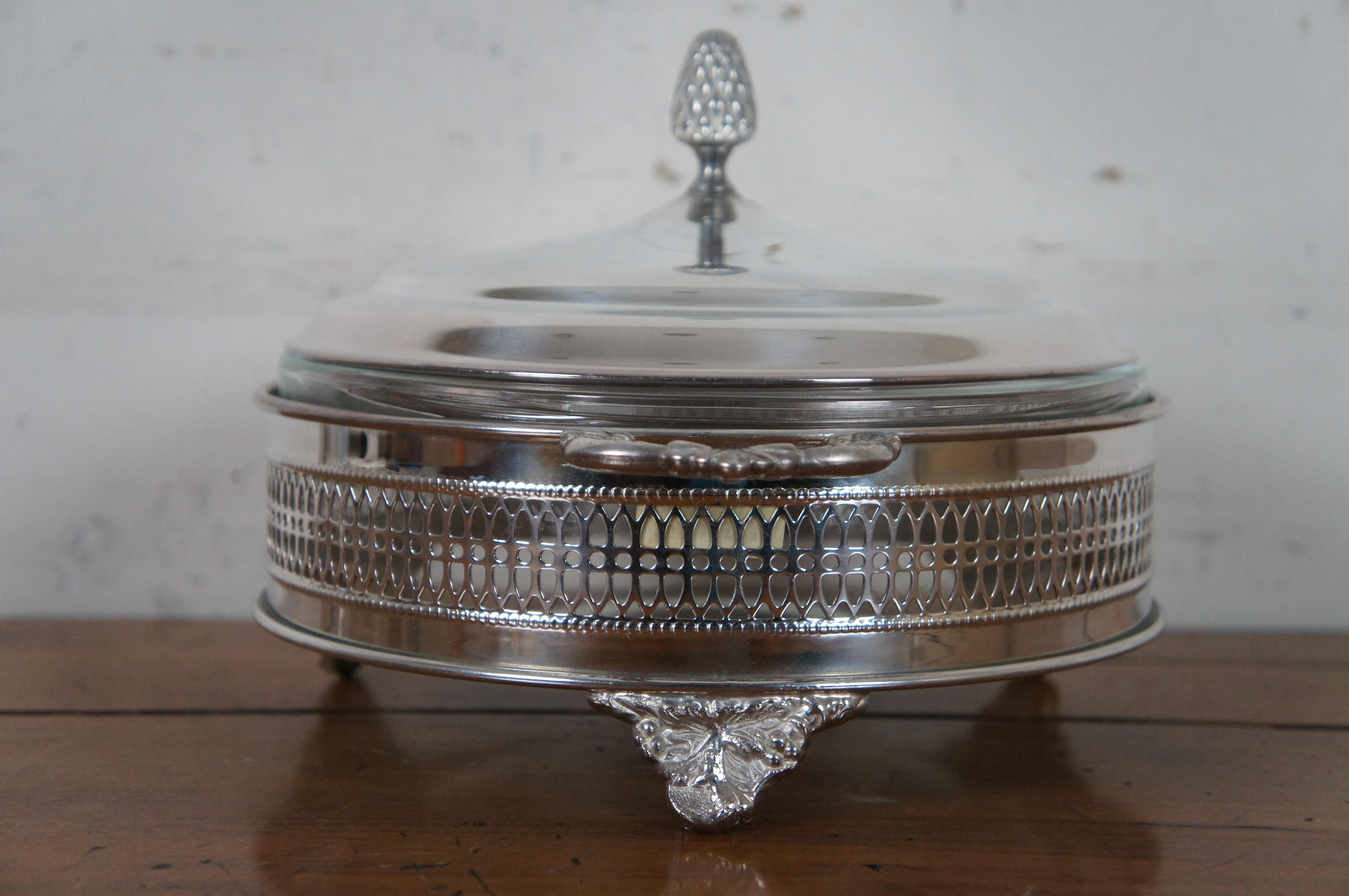 Sheffield Reed Barton Silver Plate Casserole Chafing Serving Dish Pyrex 1