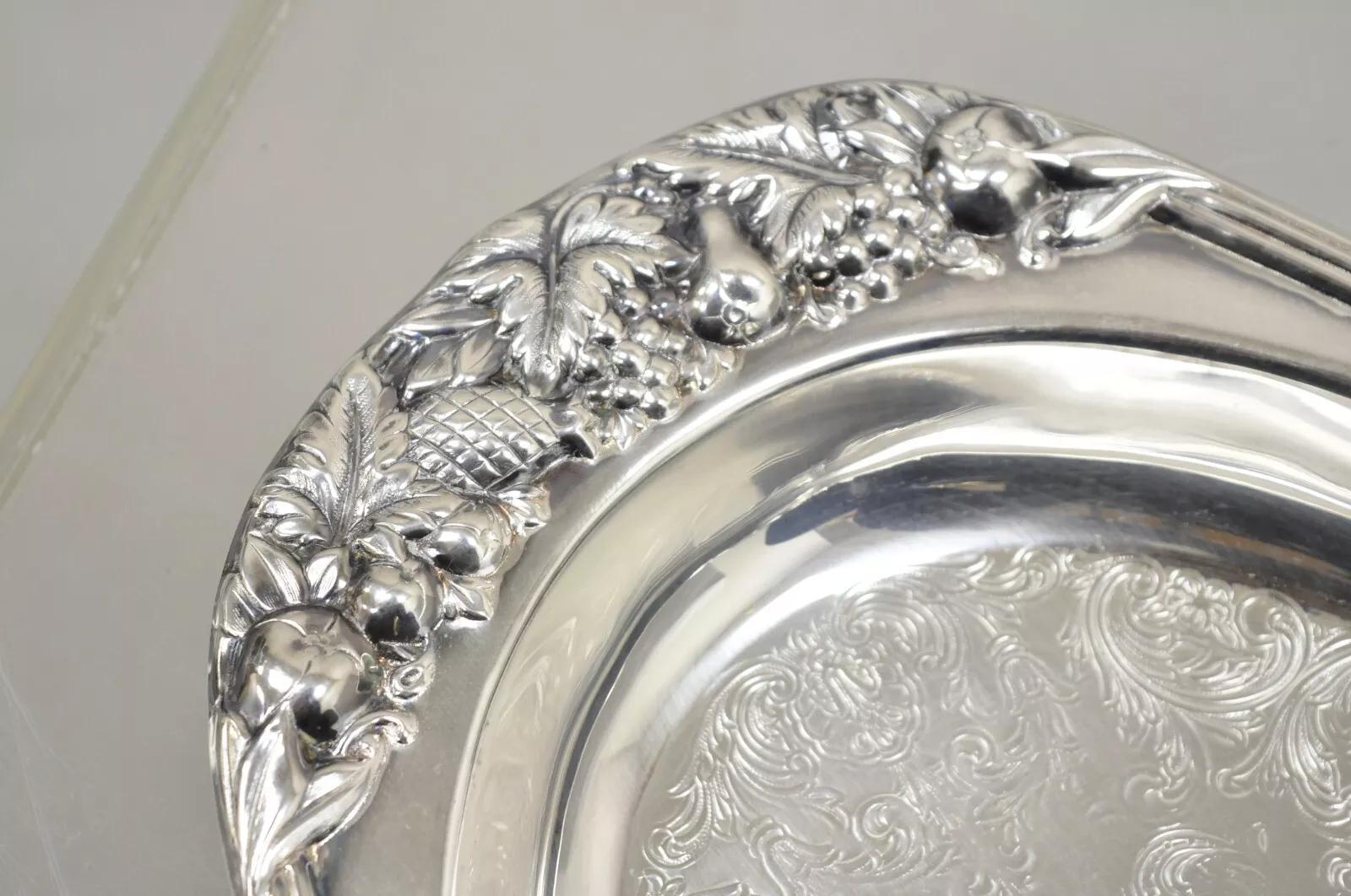 Sheffield Silver Co. Plato ovalado con baño de plata USA Fruit Harvest Repousse. Mediados del siglo XX. Medidas: 1