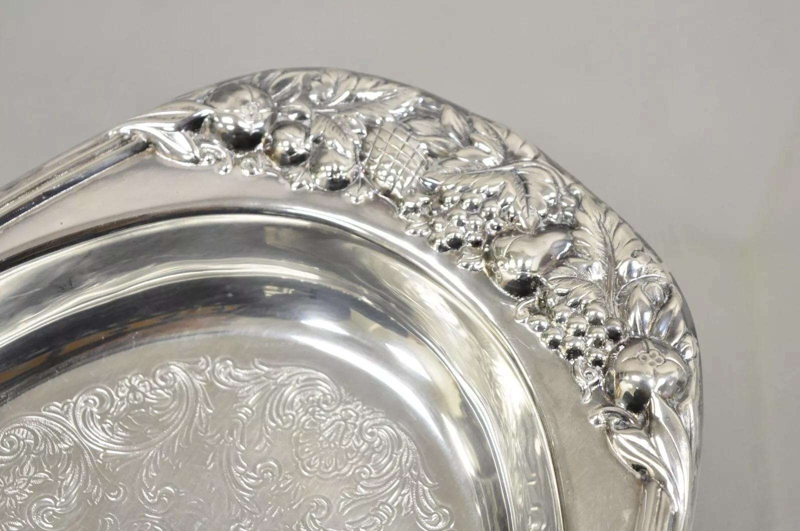 Sheffield Silver Co. Plato ovalado con baño de plata USA Fruit Harvest Repousse Desconocido en venta