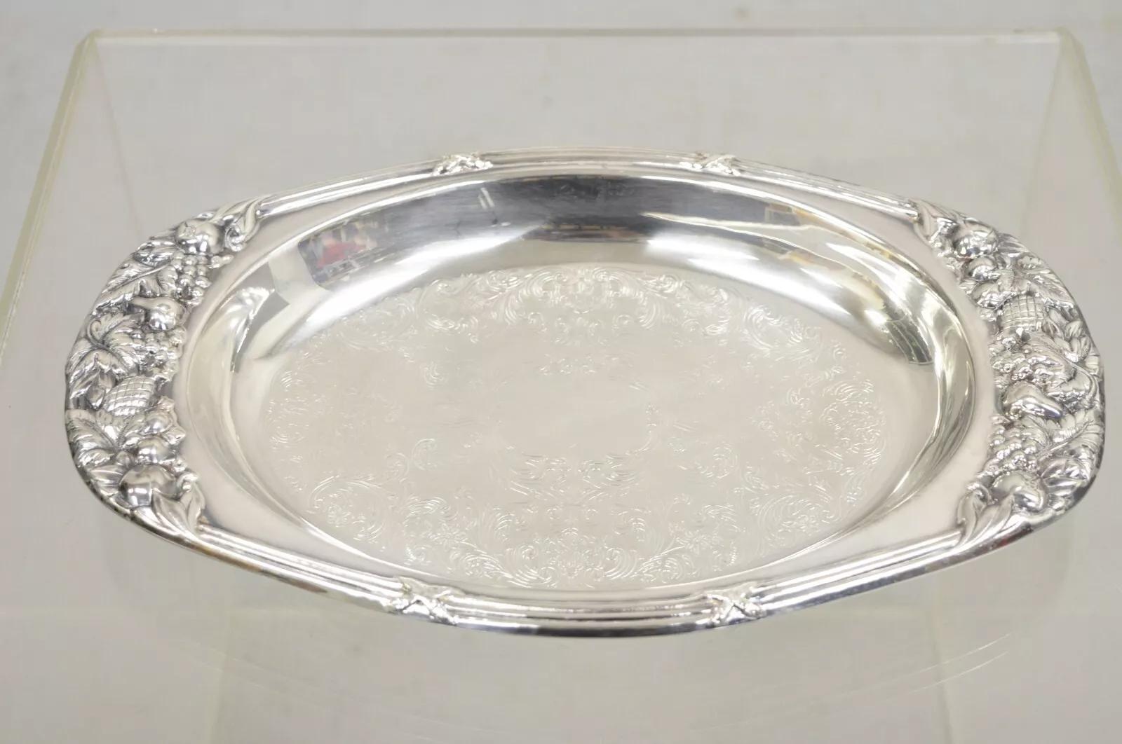 Sheffield Silver Co. Plato ovalado con baño de plata USA Fruit Harvest Repousse Chapado en plata en venta