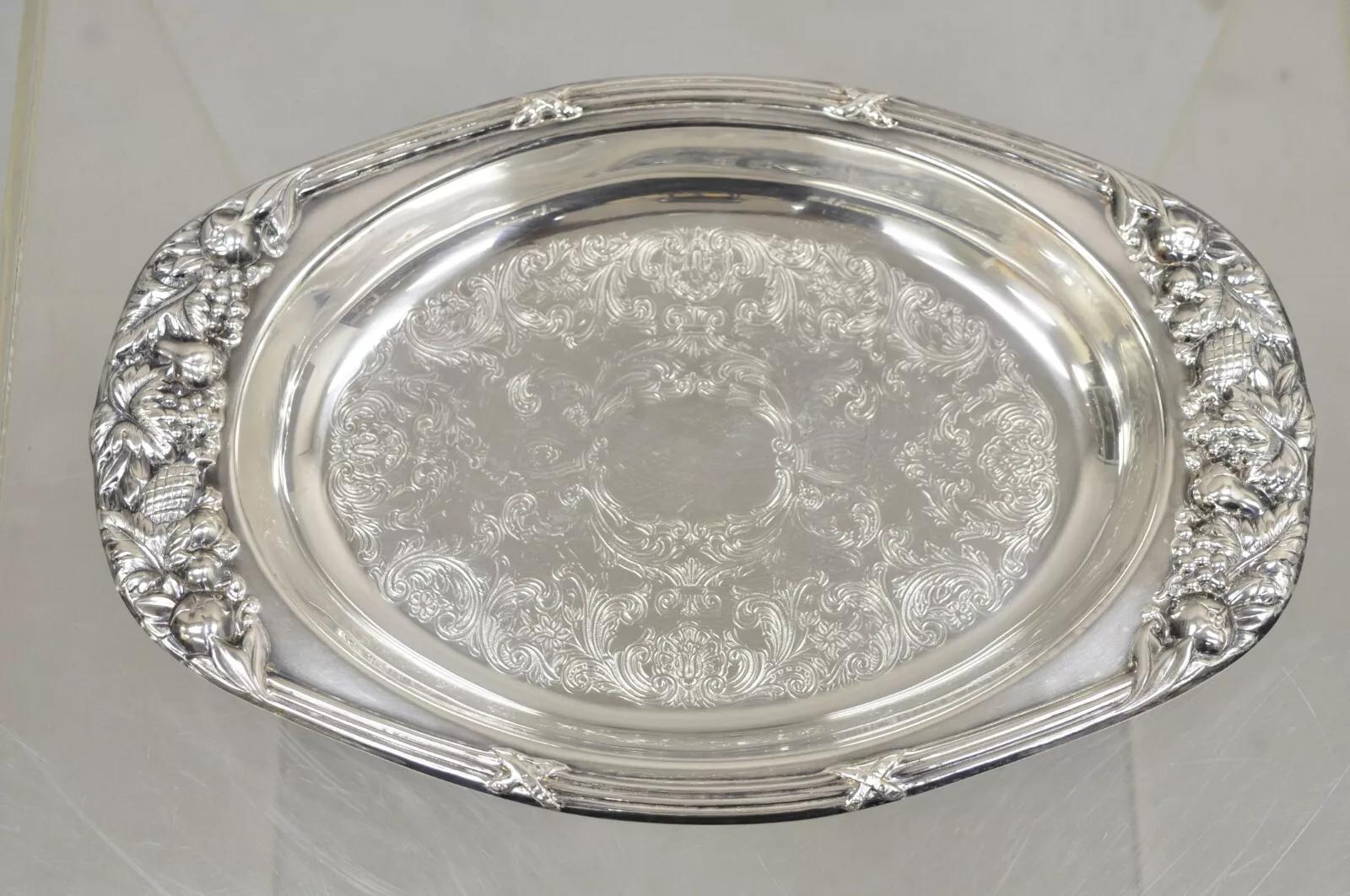 Sheffield Silver Co. Plato ovalado con baño de plata USA Fruit Harvest Repousse en venta 2