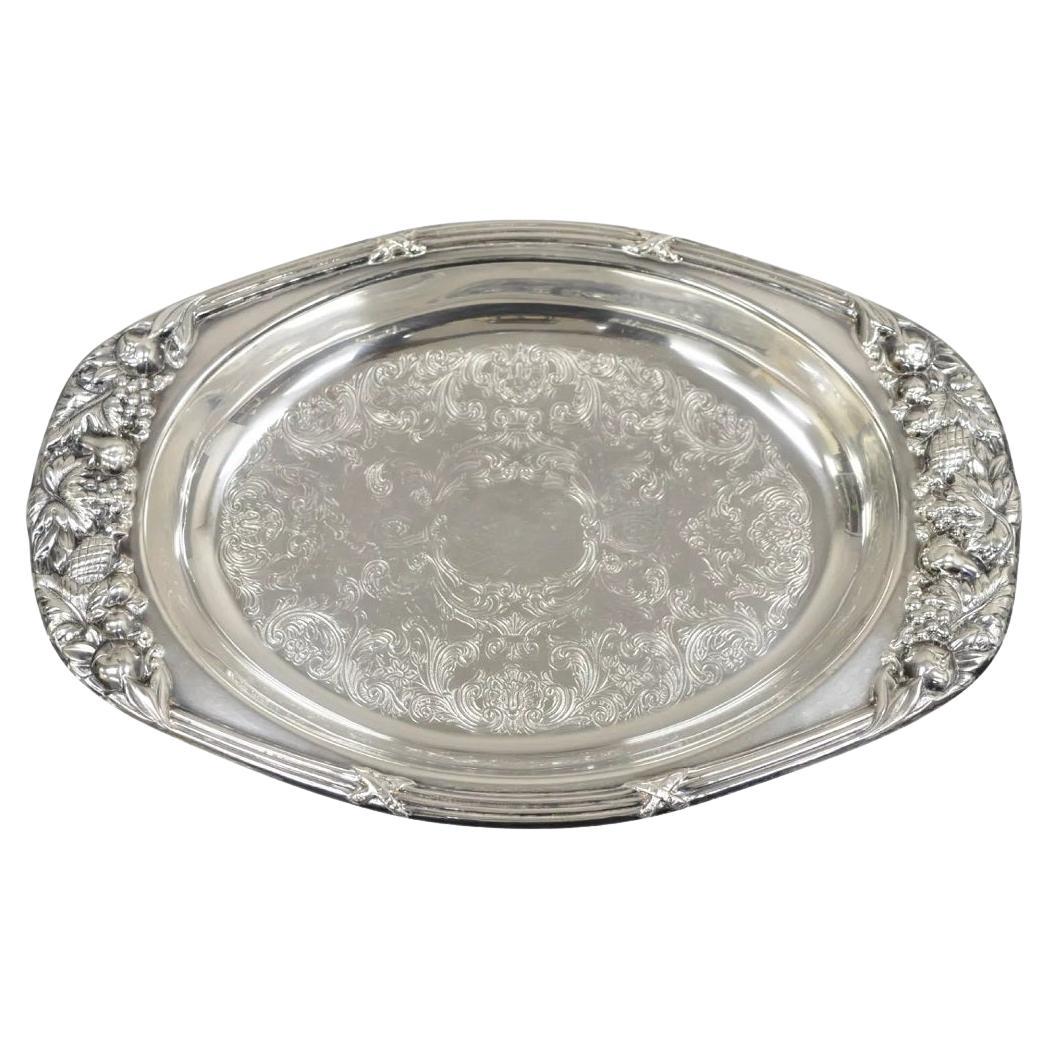 Sheffield Silver Co. Plato ovalado con baño de plata USA Fruit Harvest Repousse en venta