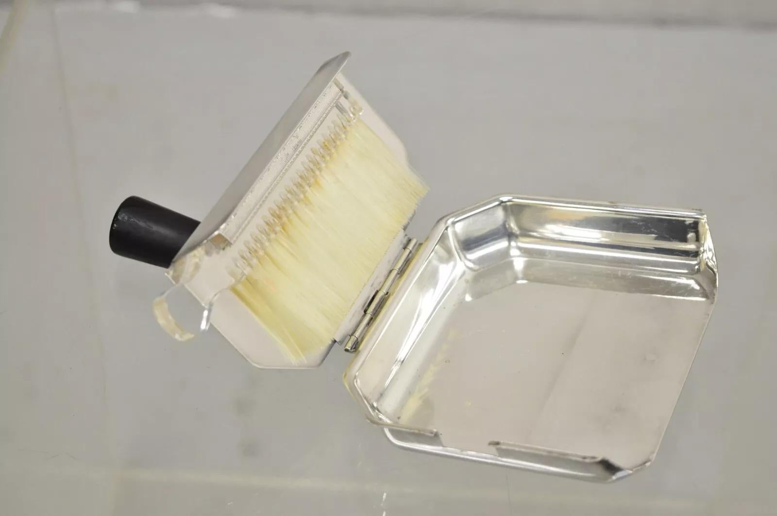 Antique Sheffield Silver Co. USA Silver Plated Butlers Crumb Catcher Tray w/ Broom. Circa Early 20th Century. Measurements: 2