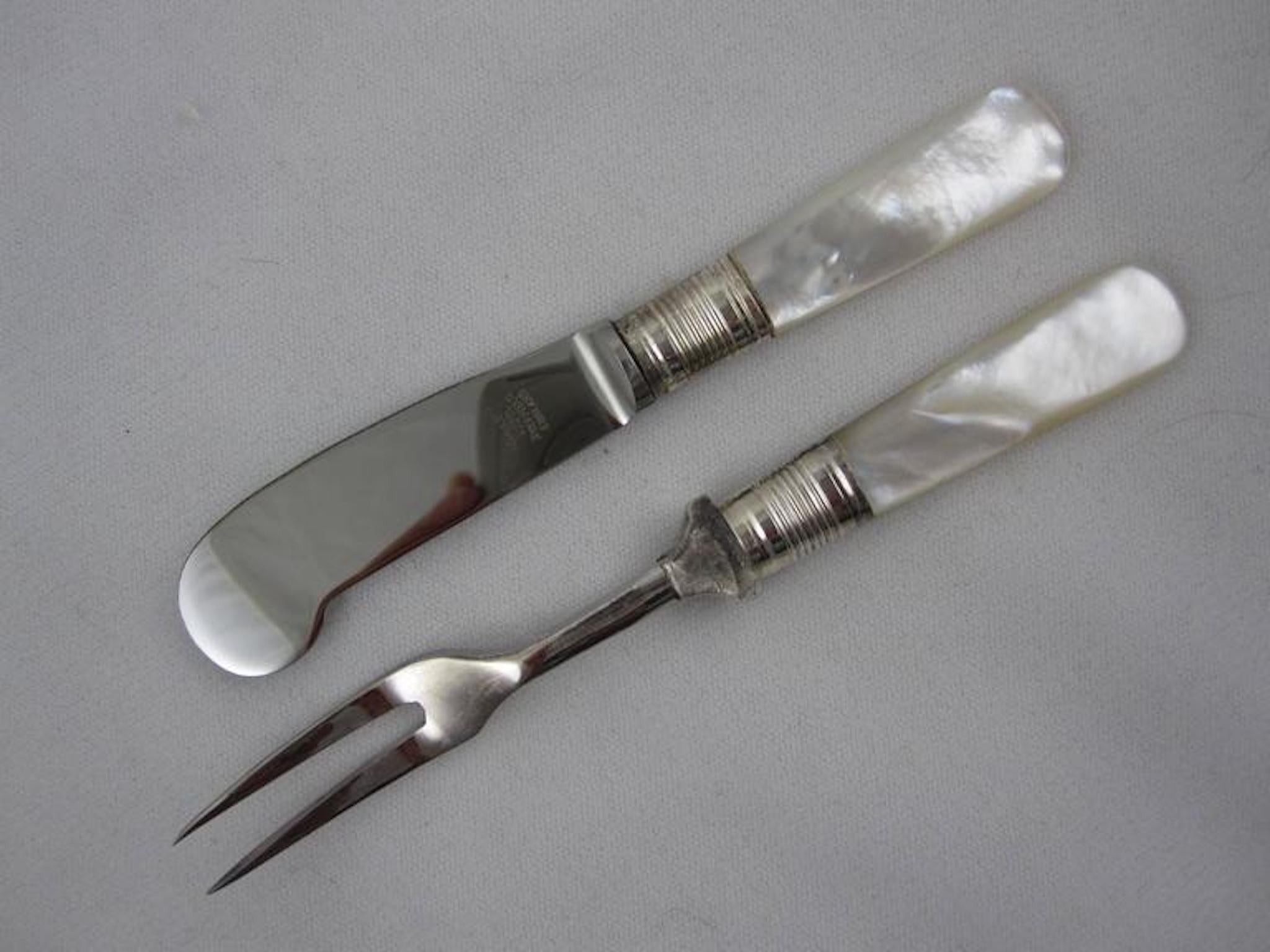 Silver Plate Sheffield Silver & Pearl Handle Antipasto or Hors d’Oeuvre Spreaders, Set of 12