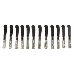 Sheffield Silver & Pearl Handle Antipasto or Hors d’Oeuvre Spreaders, Set of 12