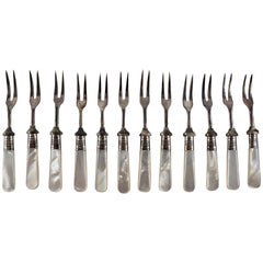  Sheffield Silver & Pearl Handle Antipasto, Seafood or Hors d’Oeuvre Forks- S/12