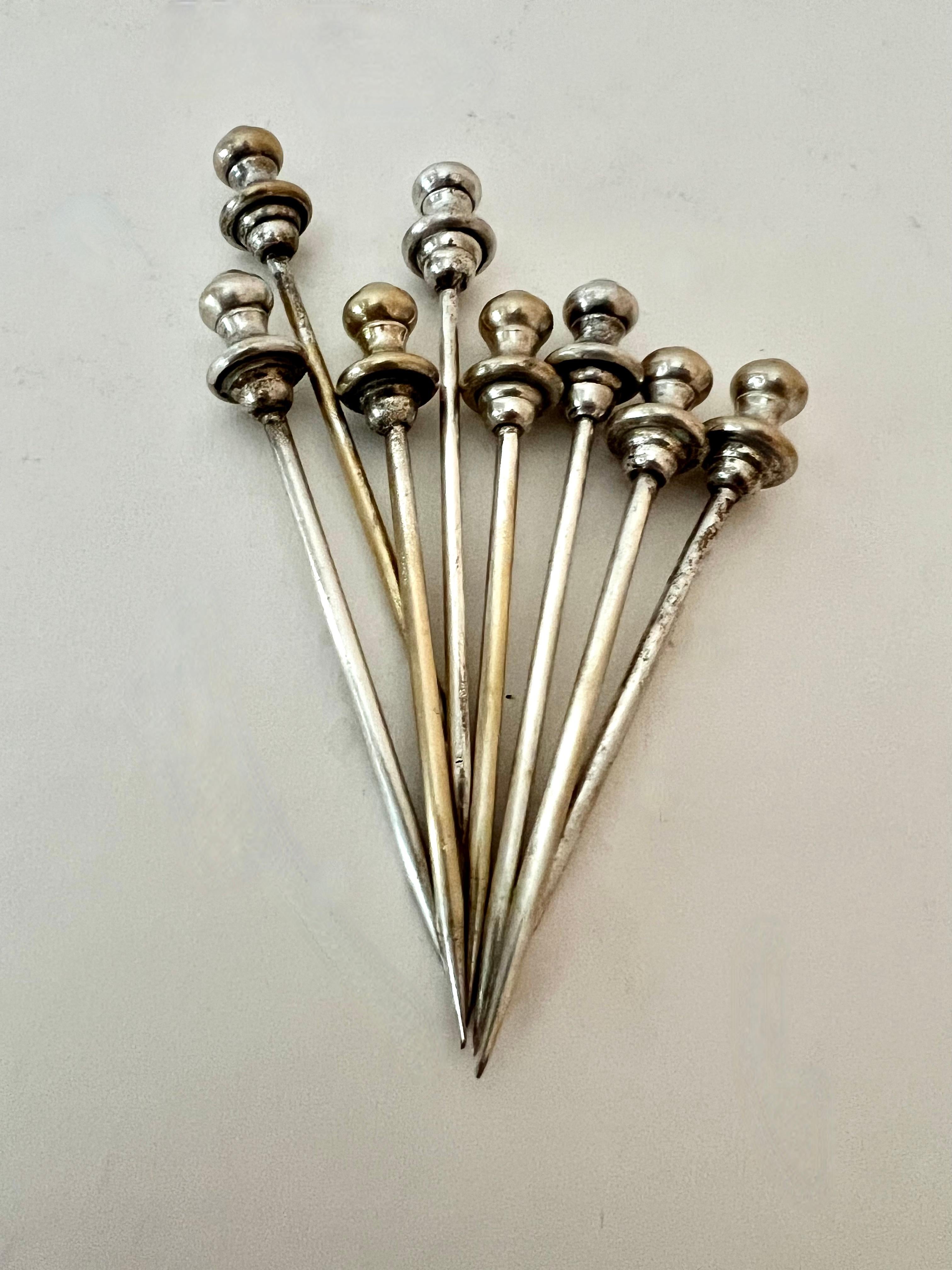 Sheffield Silver Pick Holder with Lions and 8 Silver Plate Cocktail Picks For Sale 3