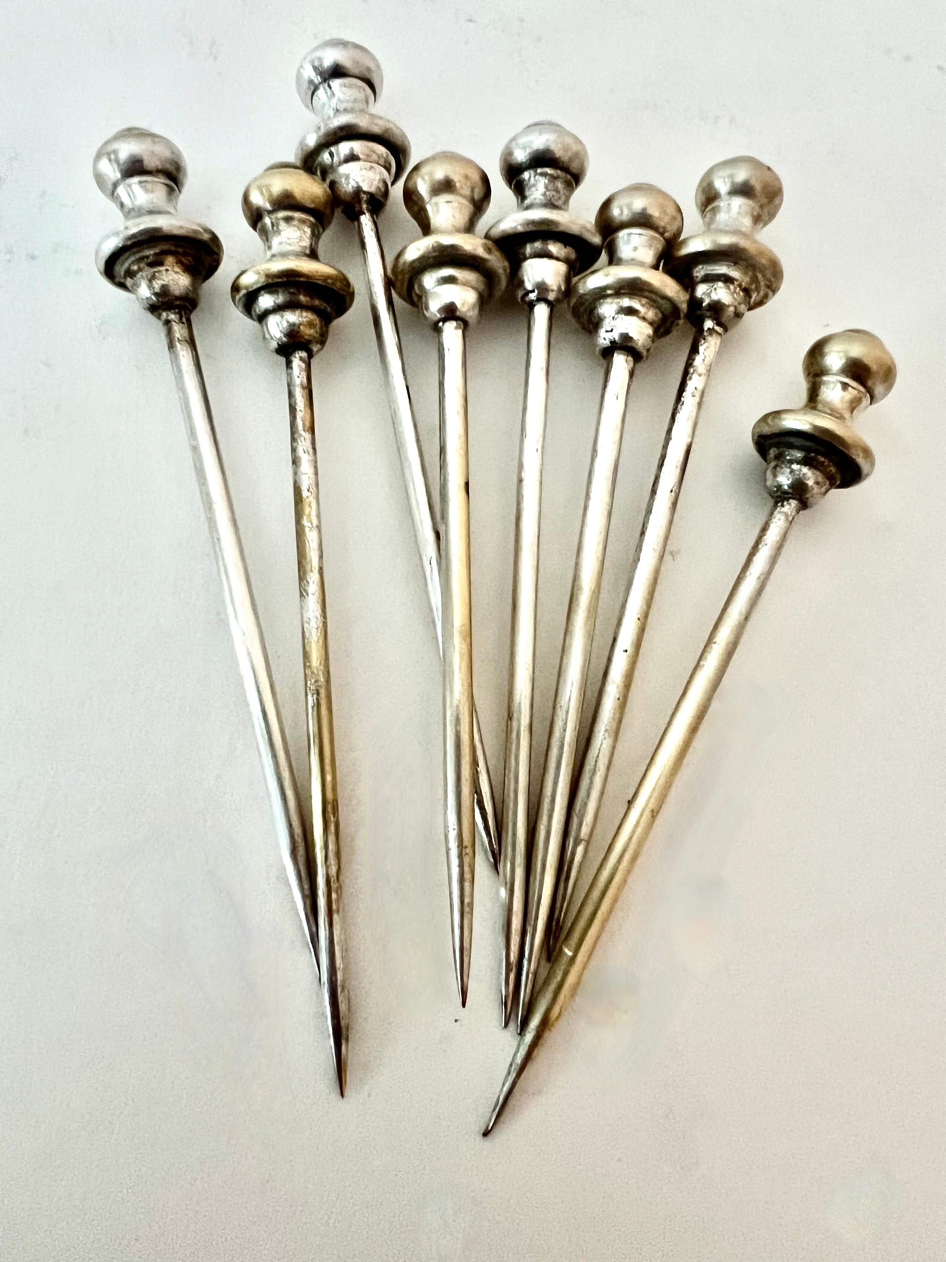 Sheffield Silver Pick Holder with Lions and 8 Silver Plate Cocktail Picks For Sale 1
