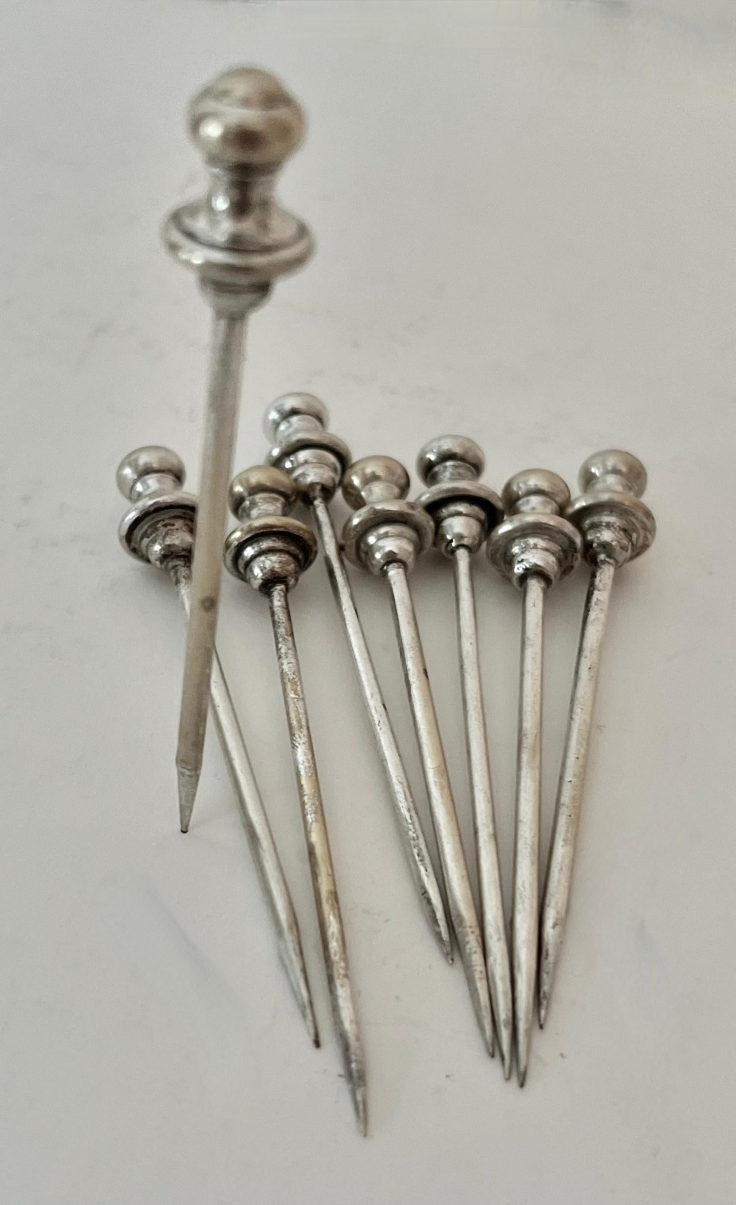 Sheffield Silver Pick Holder with Lions and 8 Silver Plate Cocktail Picks For Sale 2