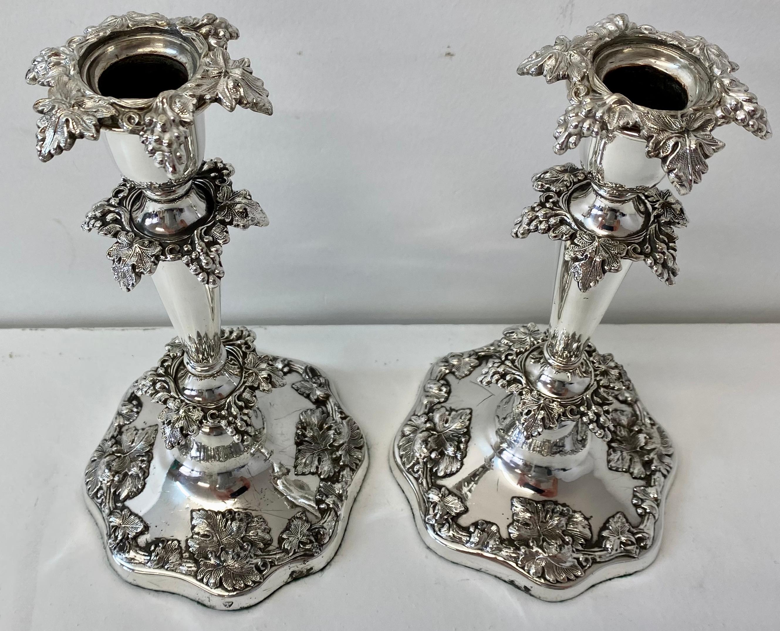 Sheffield silver plate candle holders w/ sterling silver mounts, mid 20th c.

Measures: 4.75