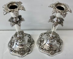 Sheffield Silver Plate Candle Holders W/ Sterling Silver Mounts, Mid 20th C.