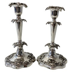 Retro Sheffield Silver Plate Candle Holders W/ Sterling Silver Mounts, Mid 20th C.