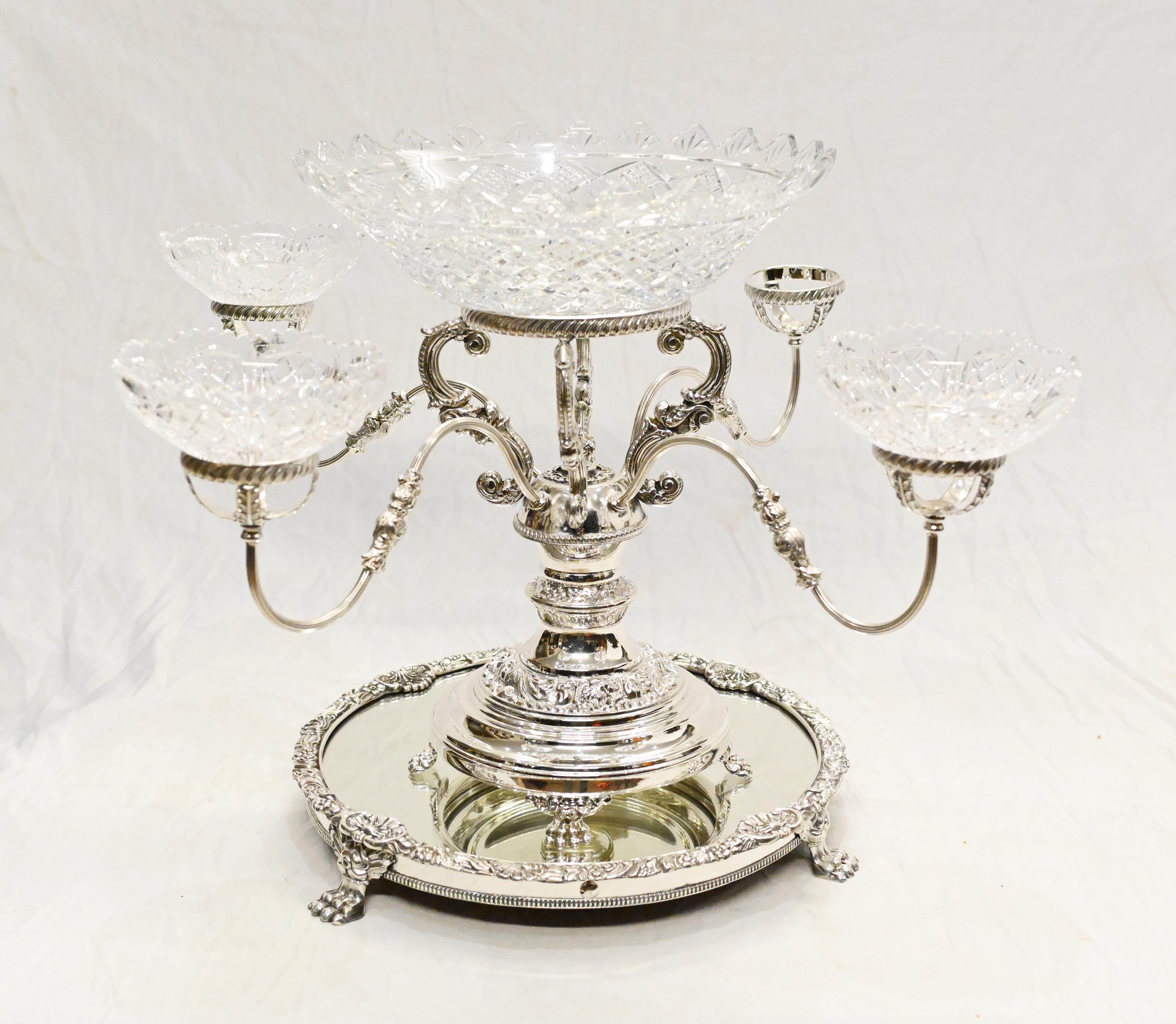 Sheffield Silver Plate Centrepiece Glass Epergne Stand For Sale 13