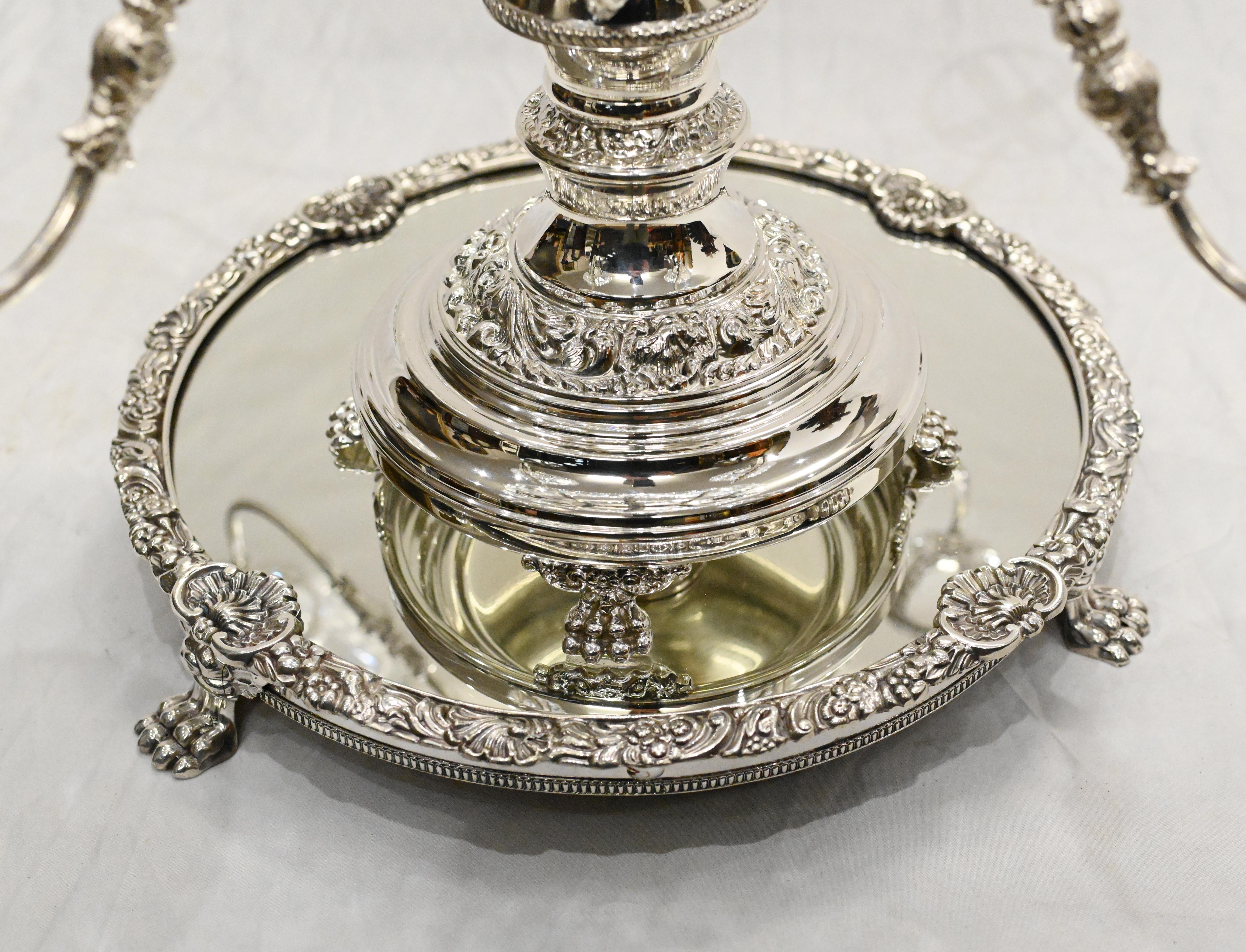 Sheffield Silver Plate Centrepiece Glass Epergne Stand For Sale 14