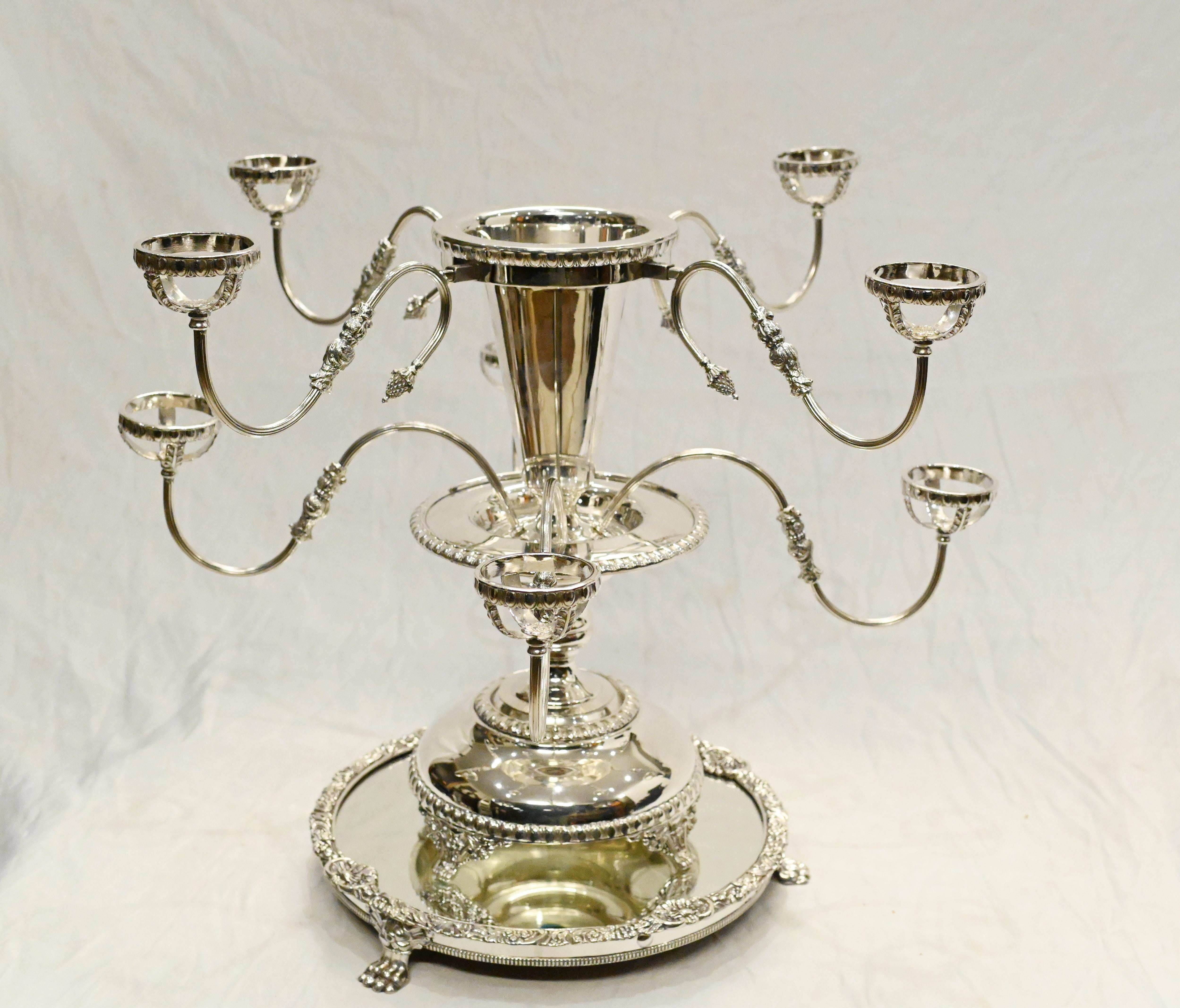 Sheffield Silver Plate Centrepiece Glass Epergne Stand For Sale 4