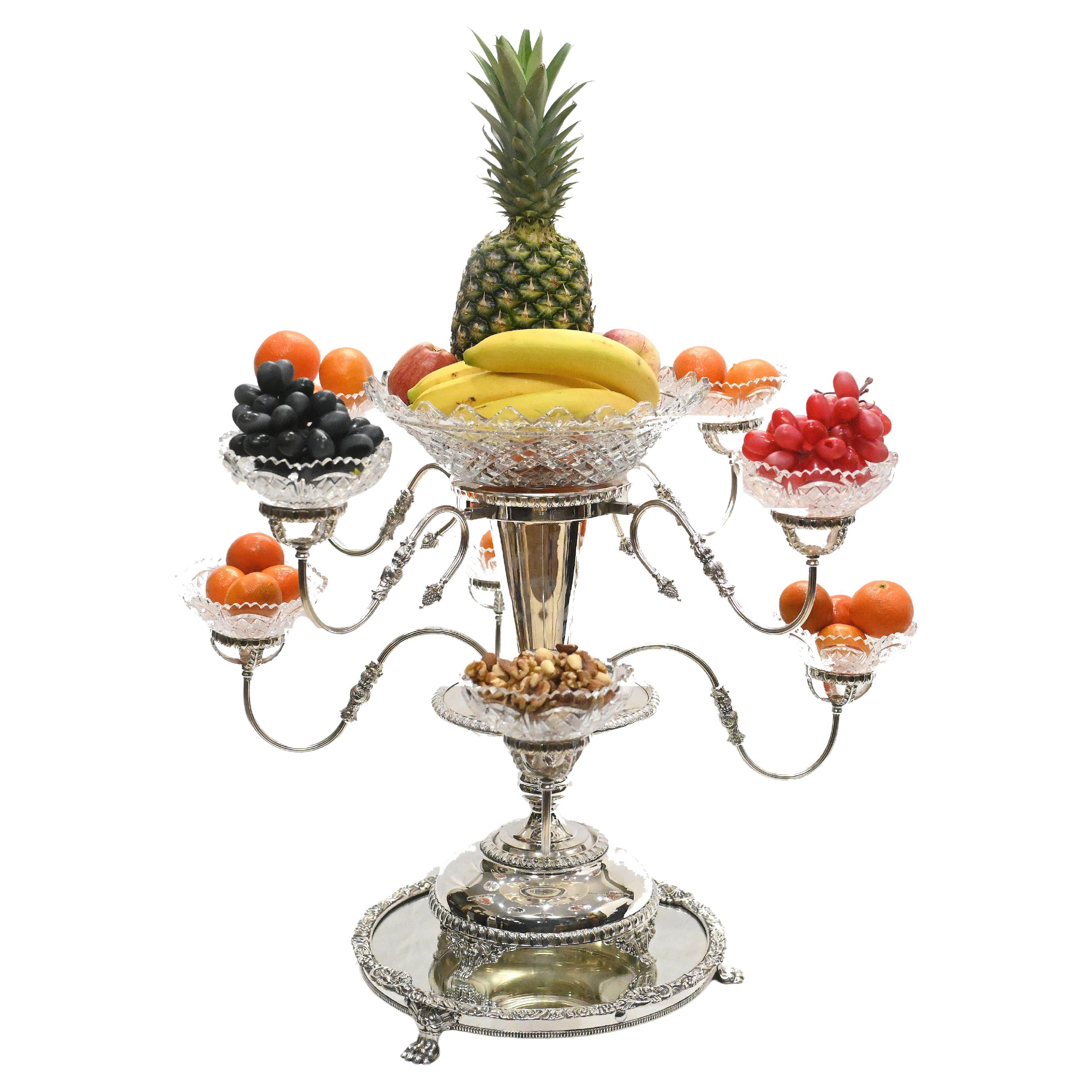 Centro de mesa de cristal plateado Sheffield Epergne Stand